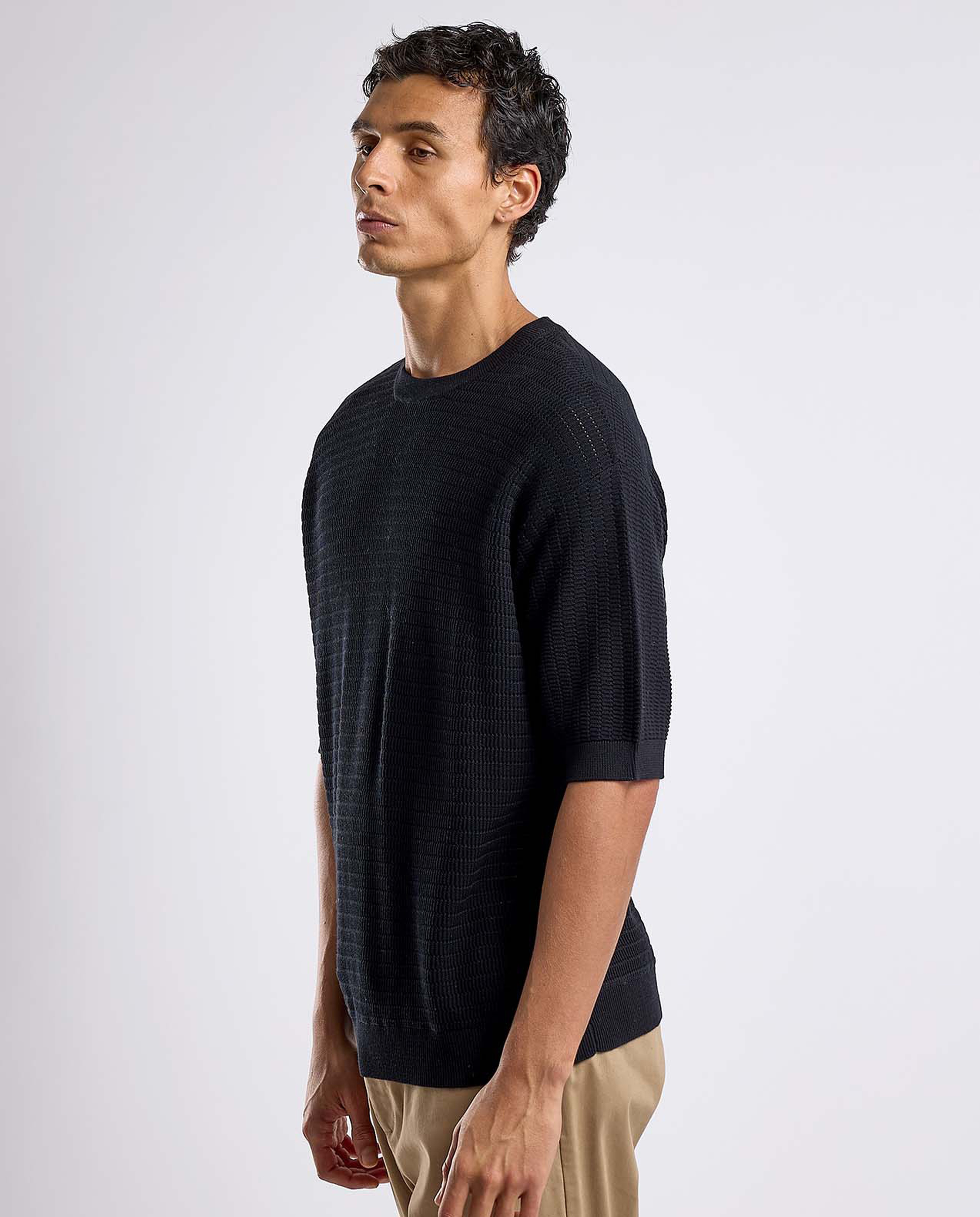 Textured T-Shirt with Crew Neck and Short Sleeves