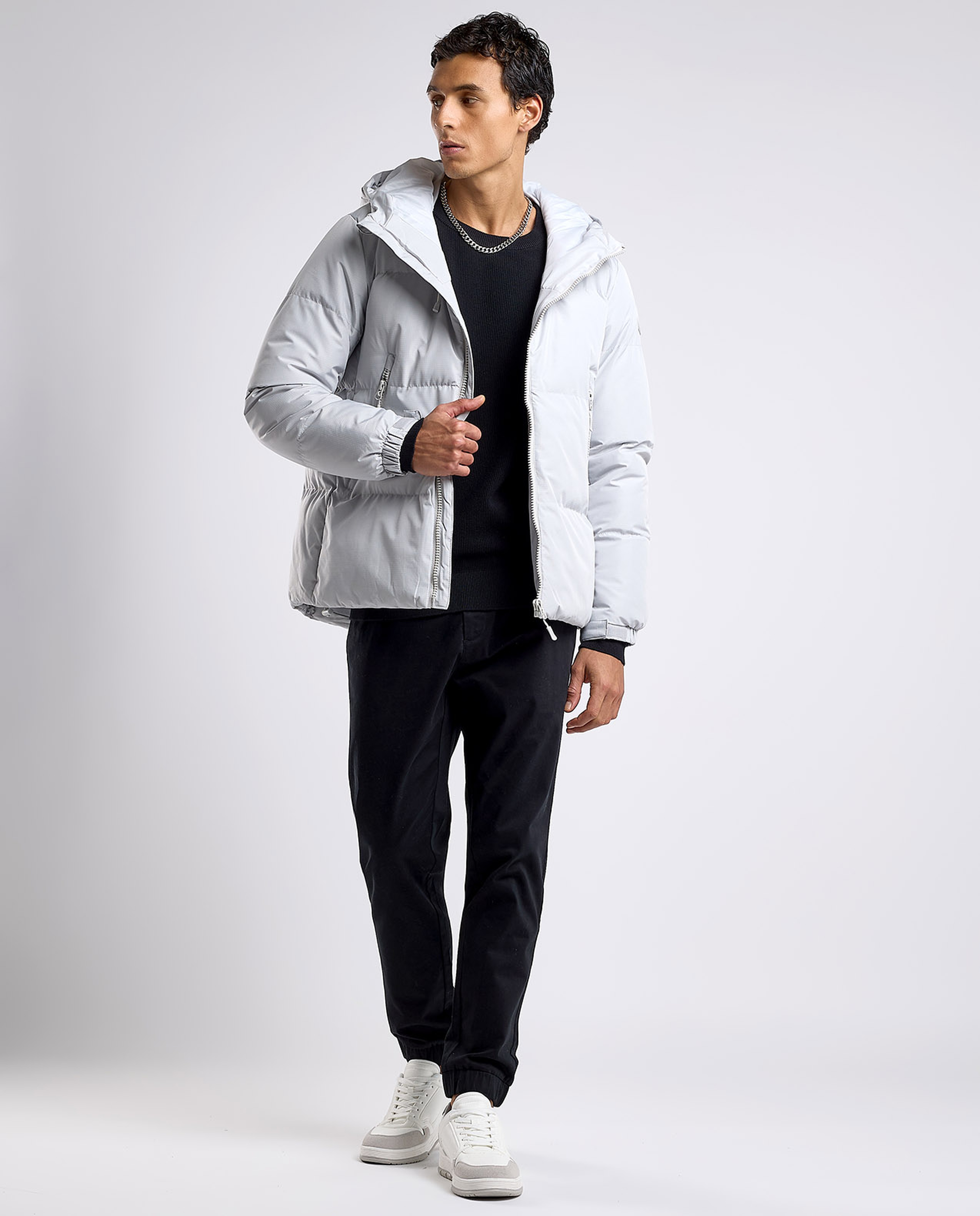 Quilted Hooded Puffer Jacket with Zipper Closure