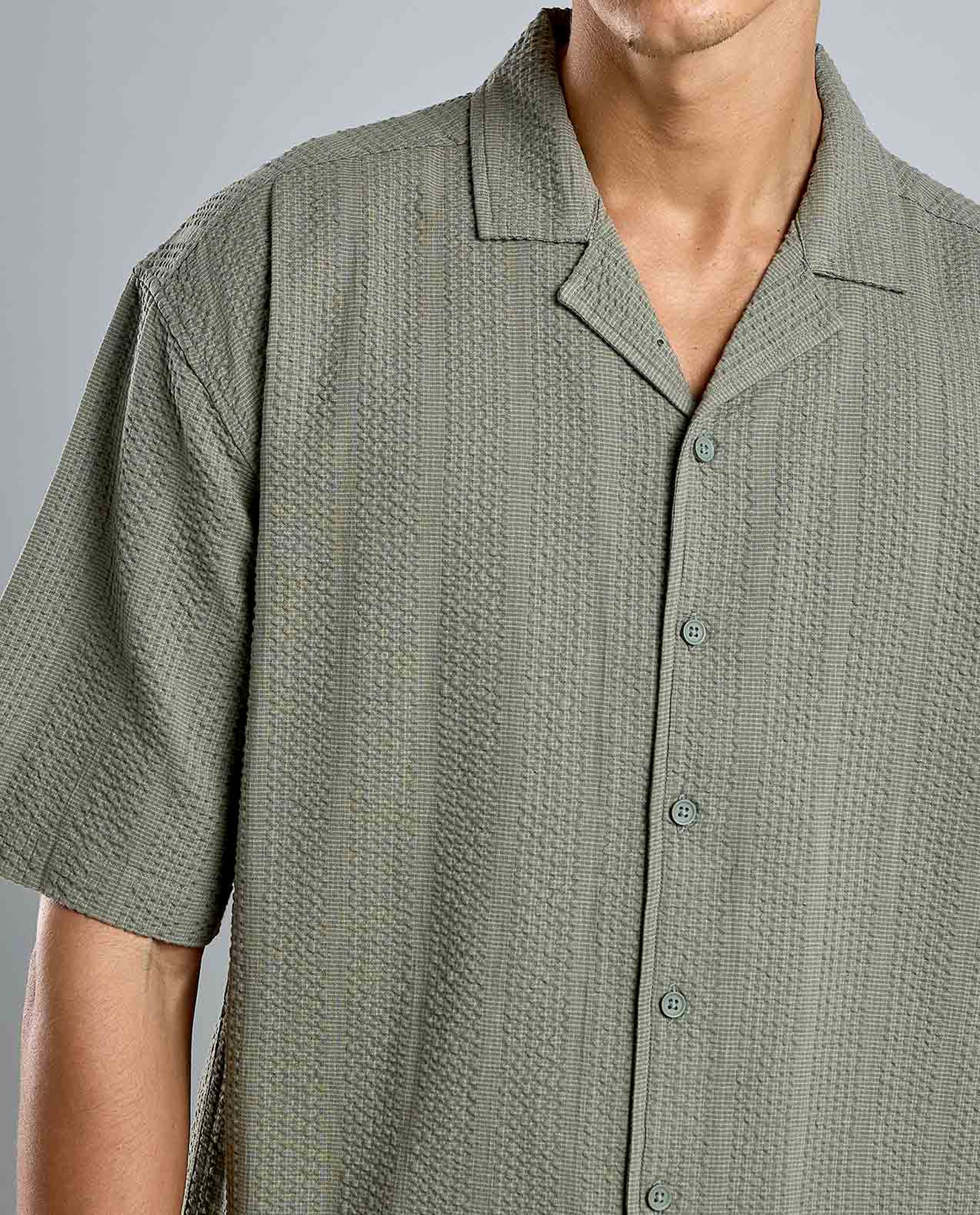 Striped Shirt with Revere Collar and Short Sleeves