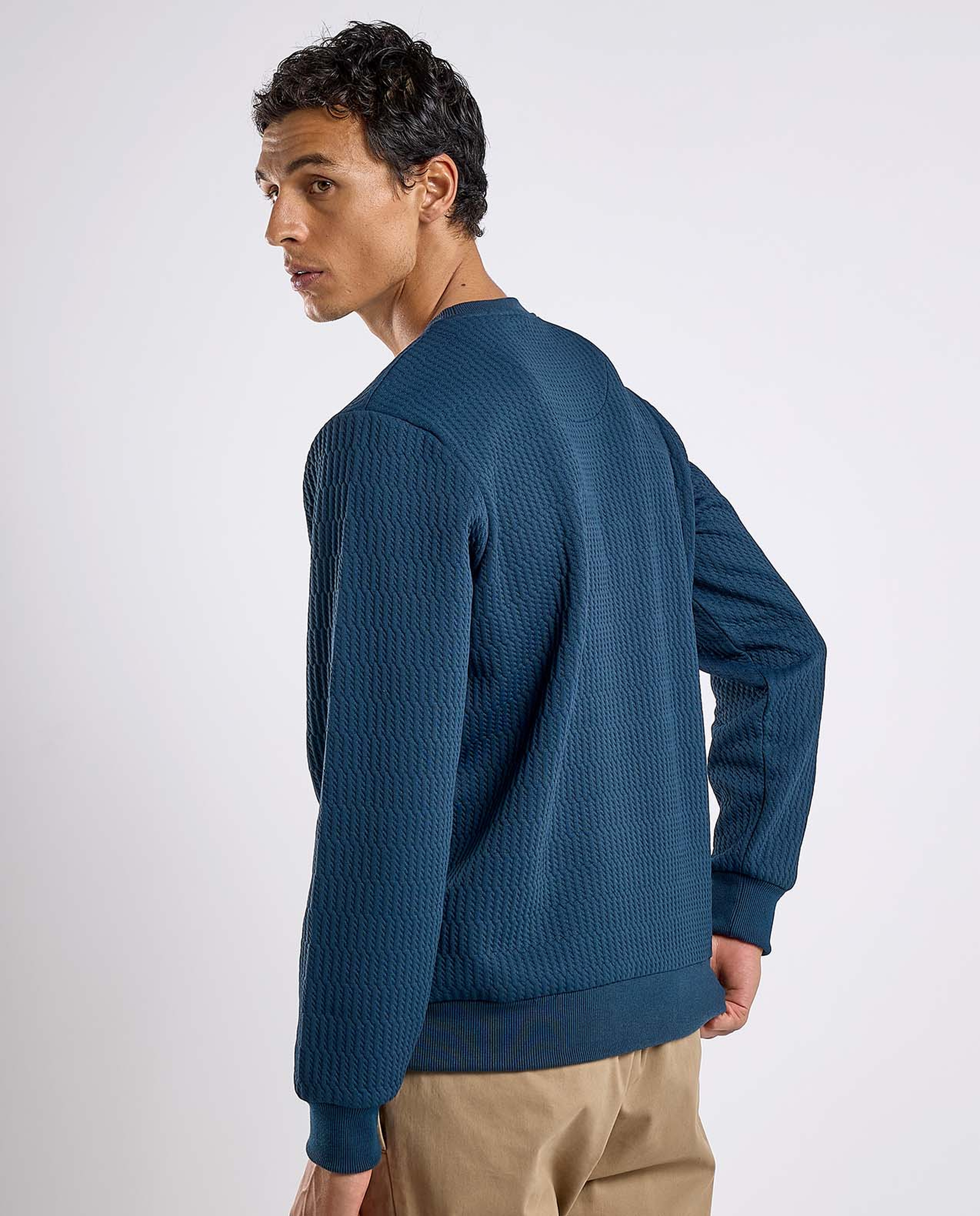 Textured Sweatshirt with Crew Neck and Long Sleeves