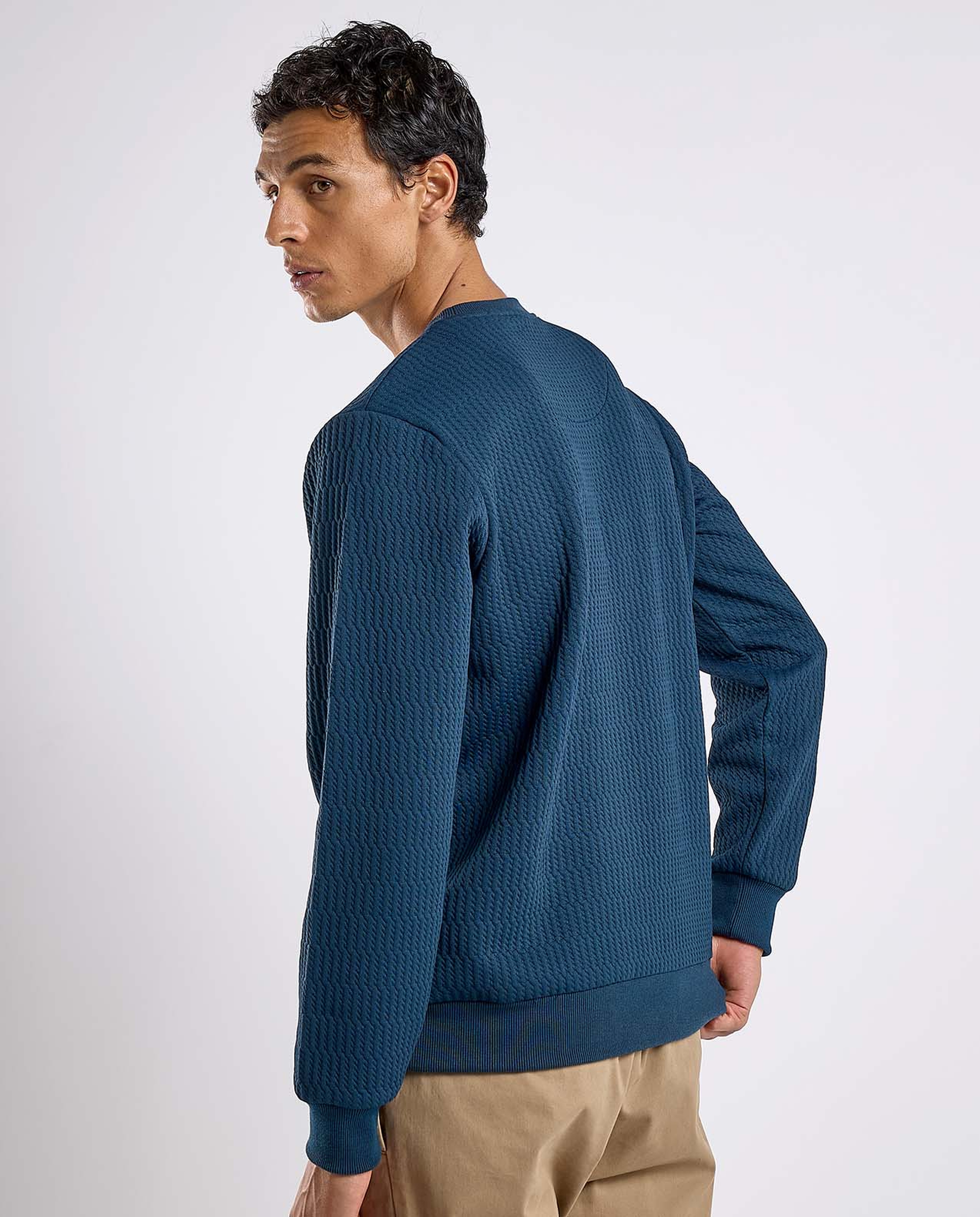 Textured Sweatshirt with Crew Neck and Long Sleeves