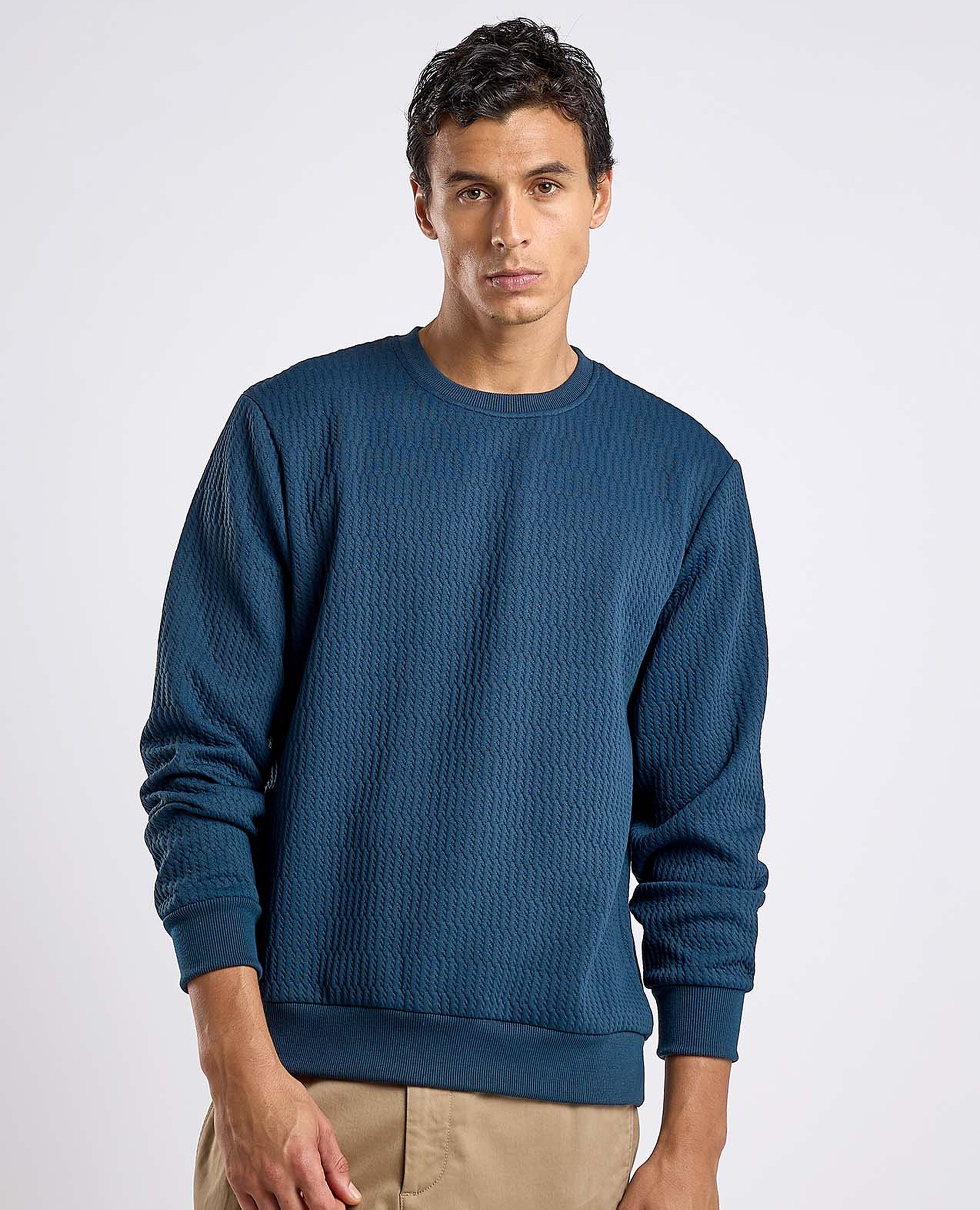 Textured Sweatshirt with Crew Neck and Long Sleeves