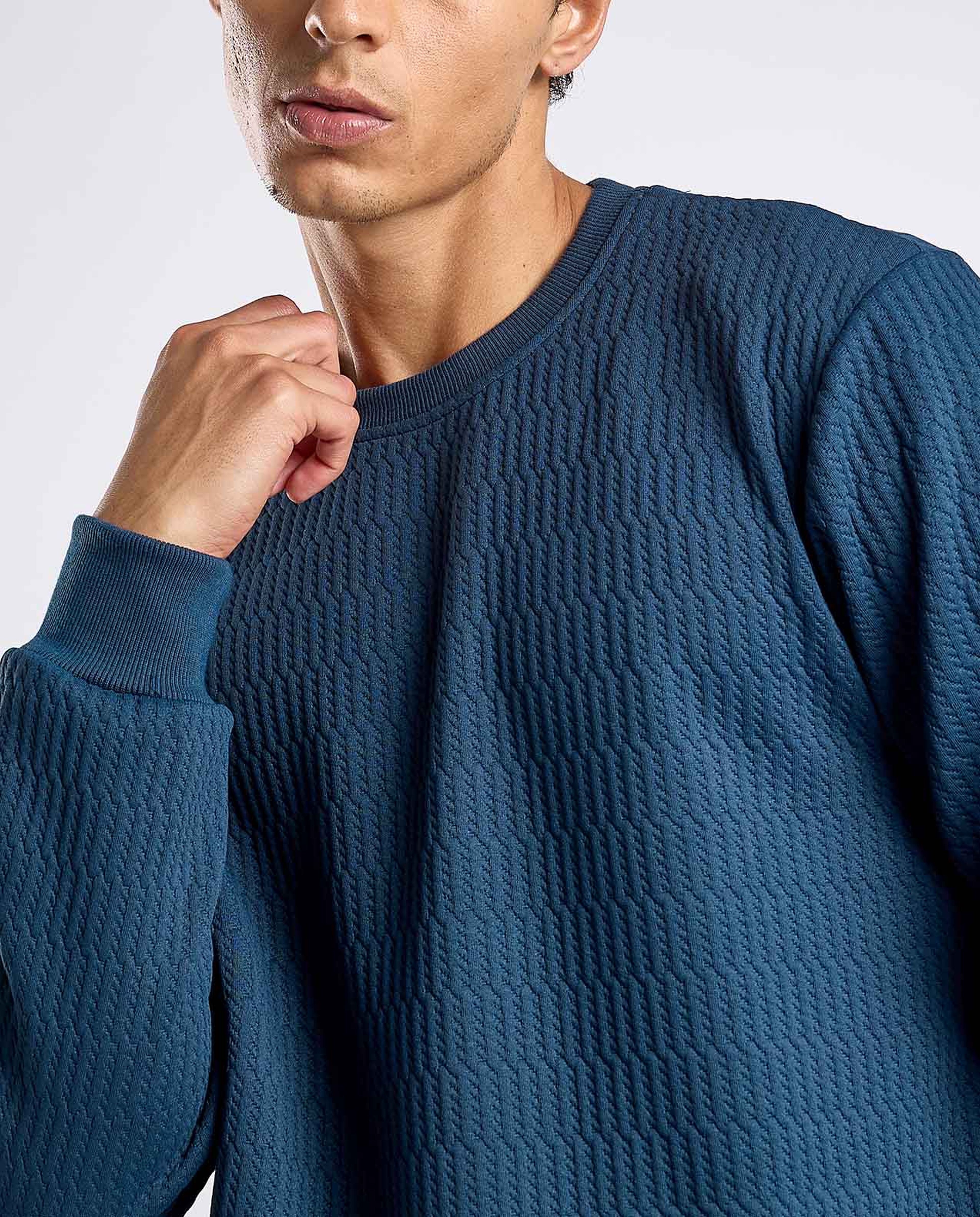 Textured Sweatshirt with Crew Neck and Long Sleeves