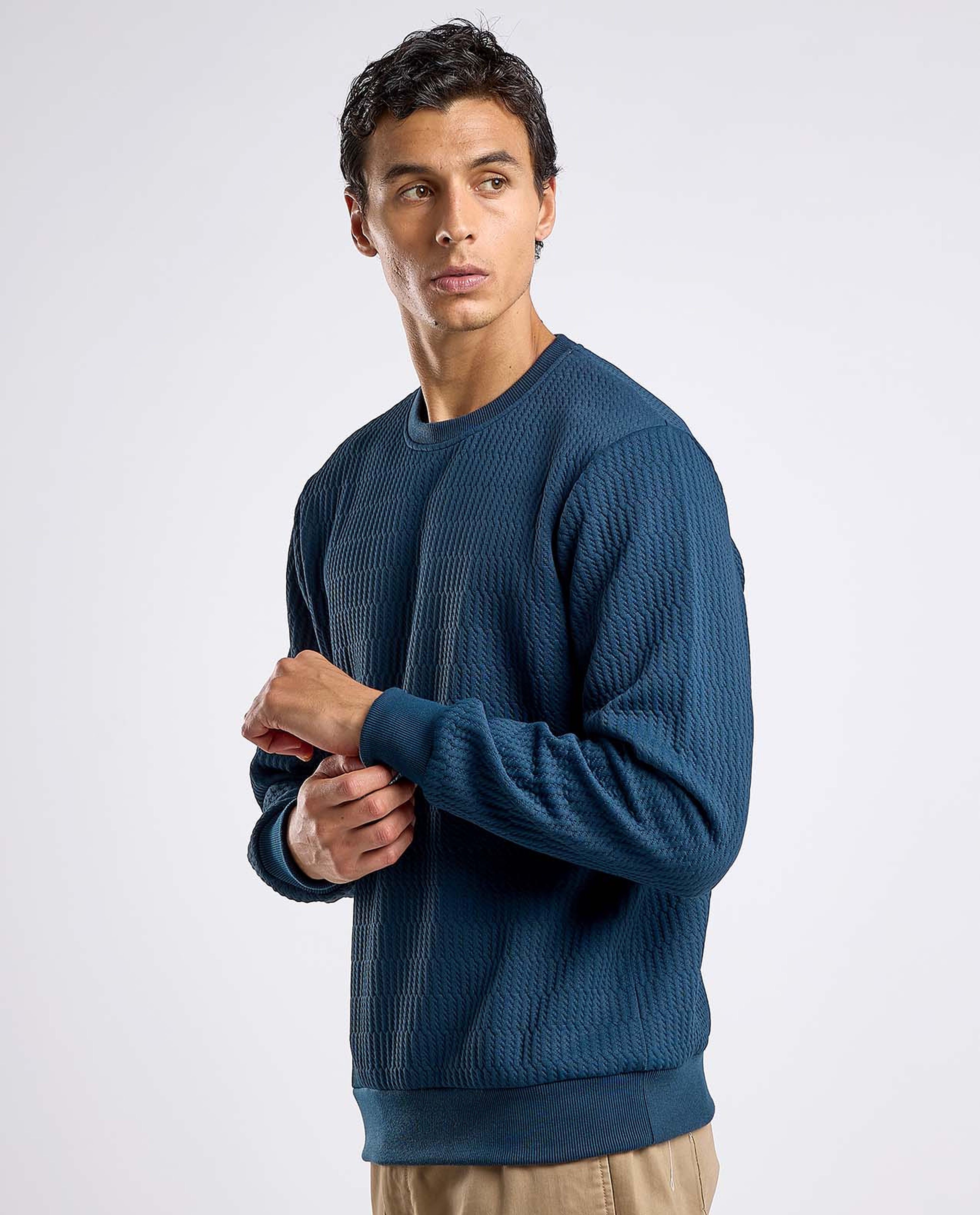 Textured Sweatshirt with Crew Neck and Long Sleeves