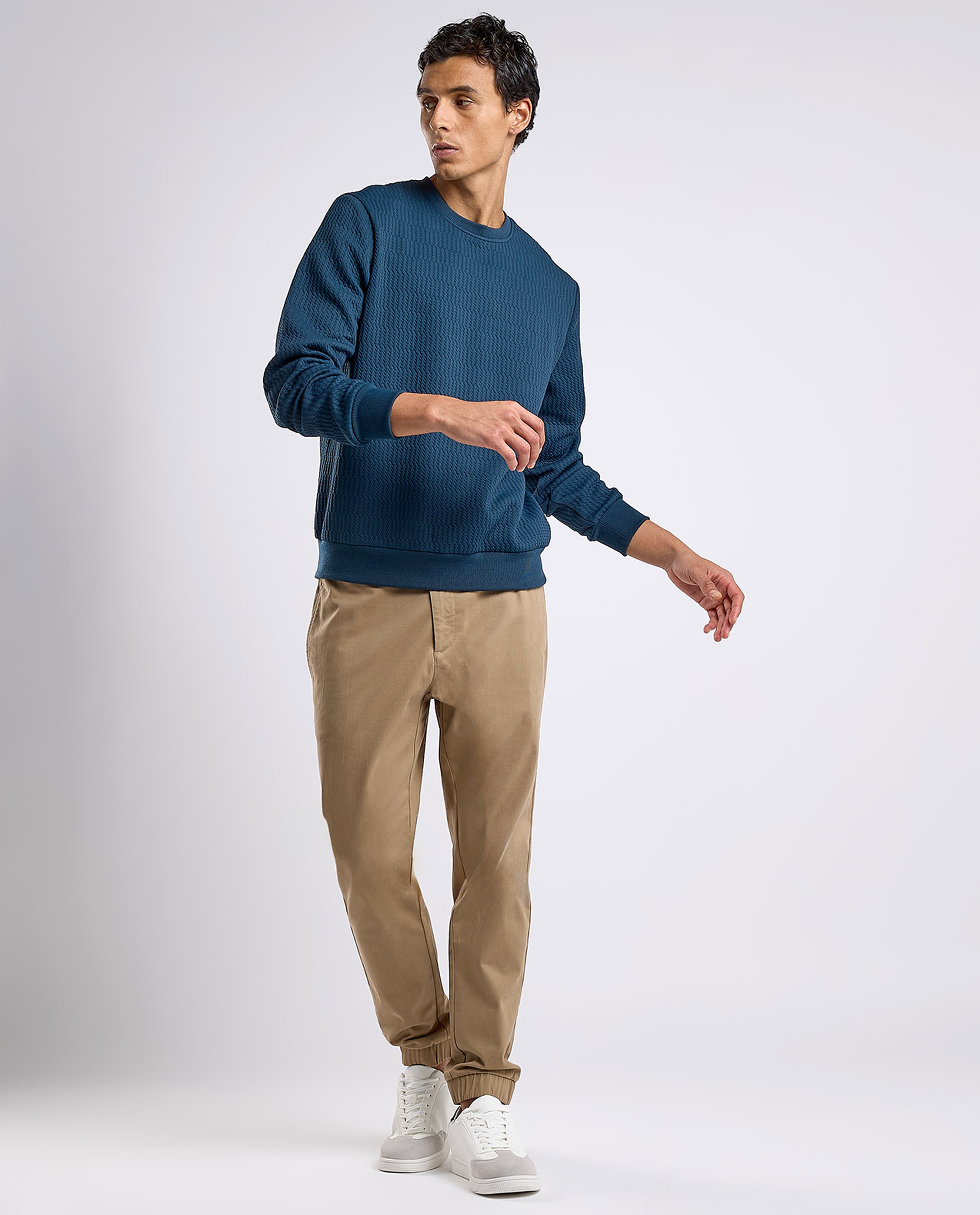 Textured Sweatshirt with Crew Neck and Long Sleeves