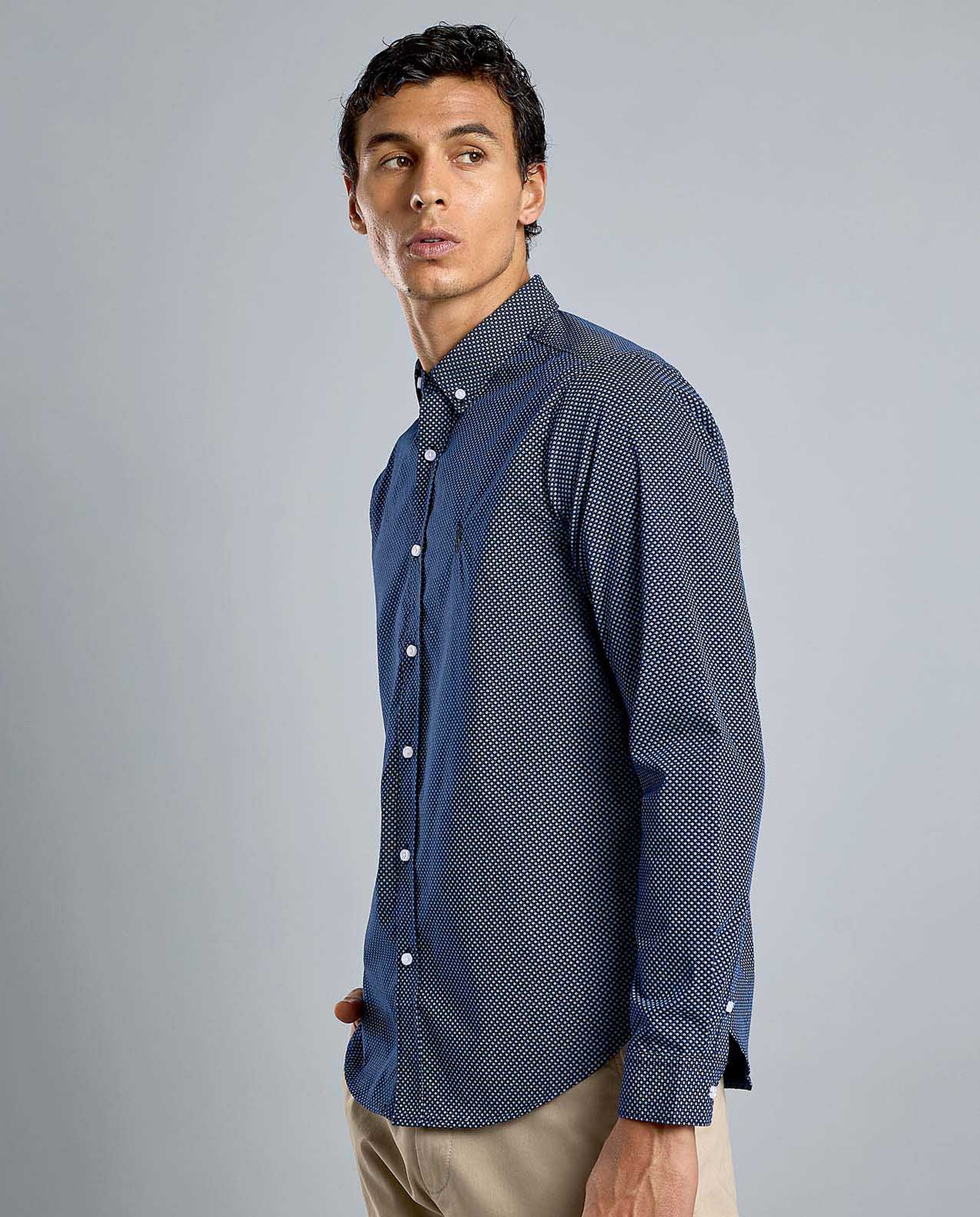 Printed Shirt with Button-Down Collar and Long Sleeves