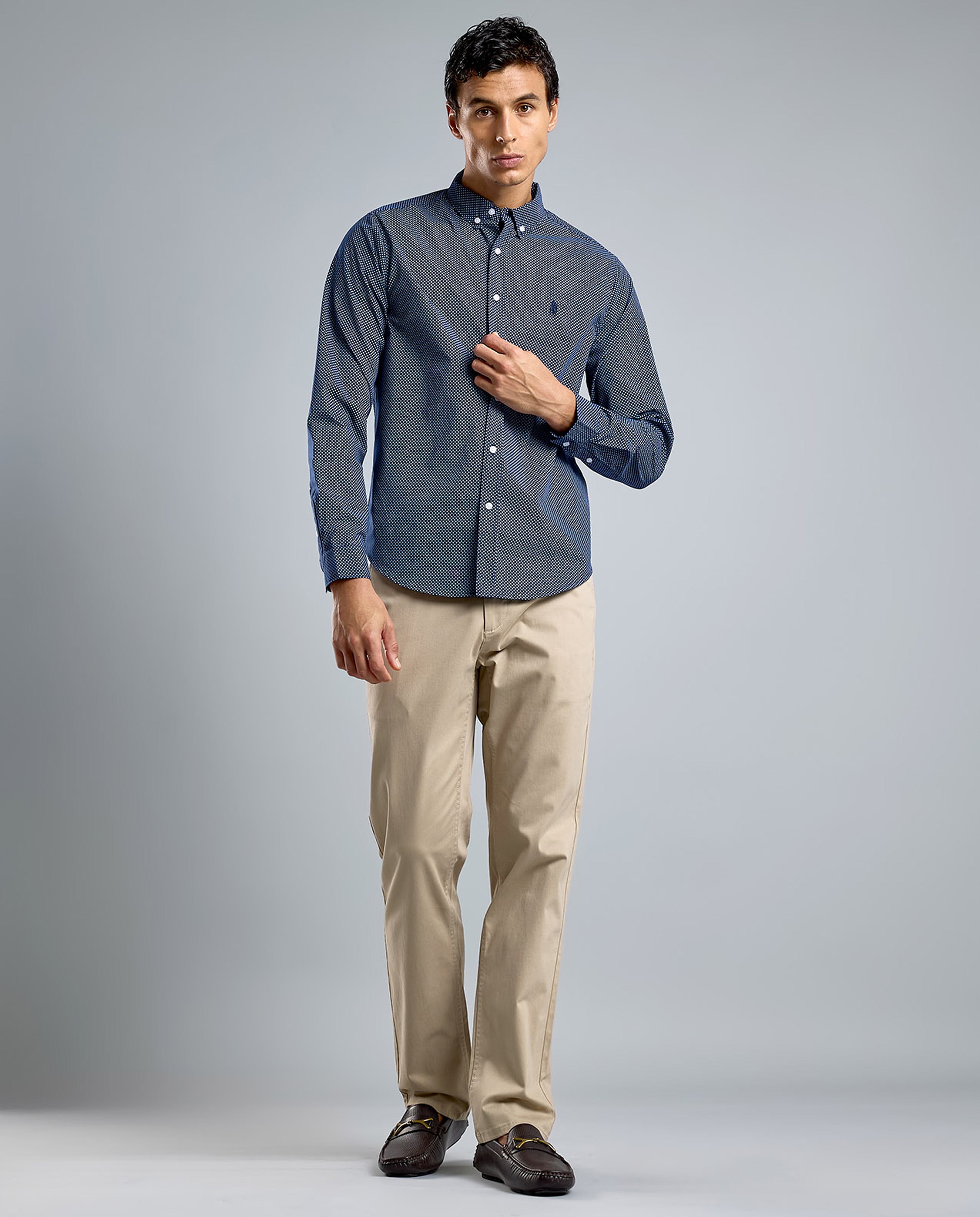 Printed Shirt with Button-Down Collar and Long Sleeves