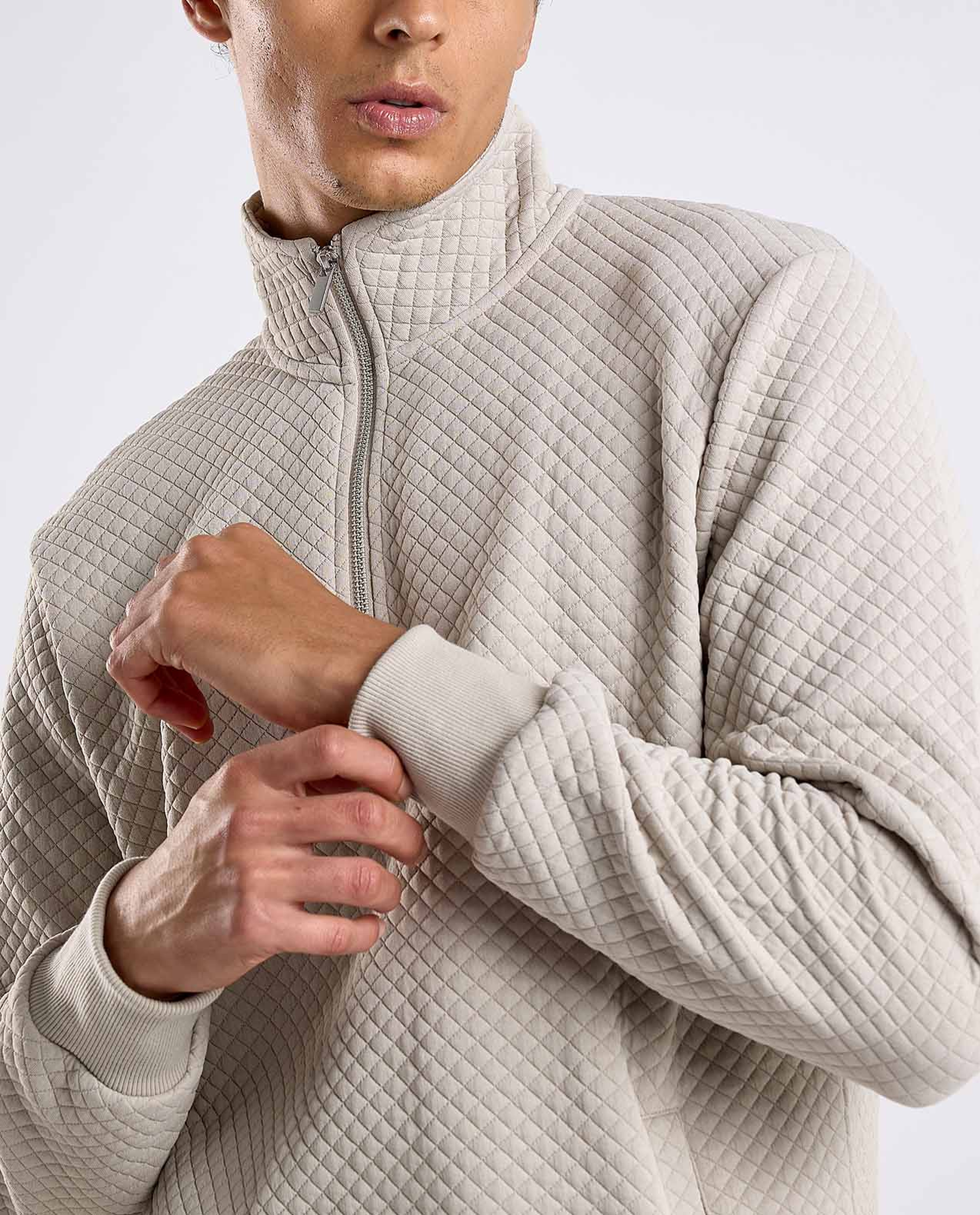 Textured Sweatshirt with High Neck and Long Sleeves