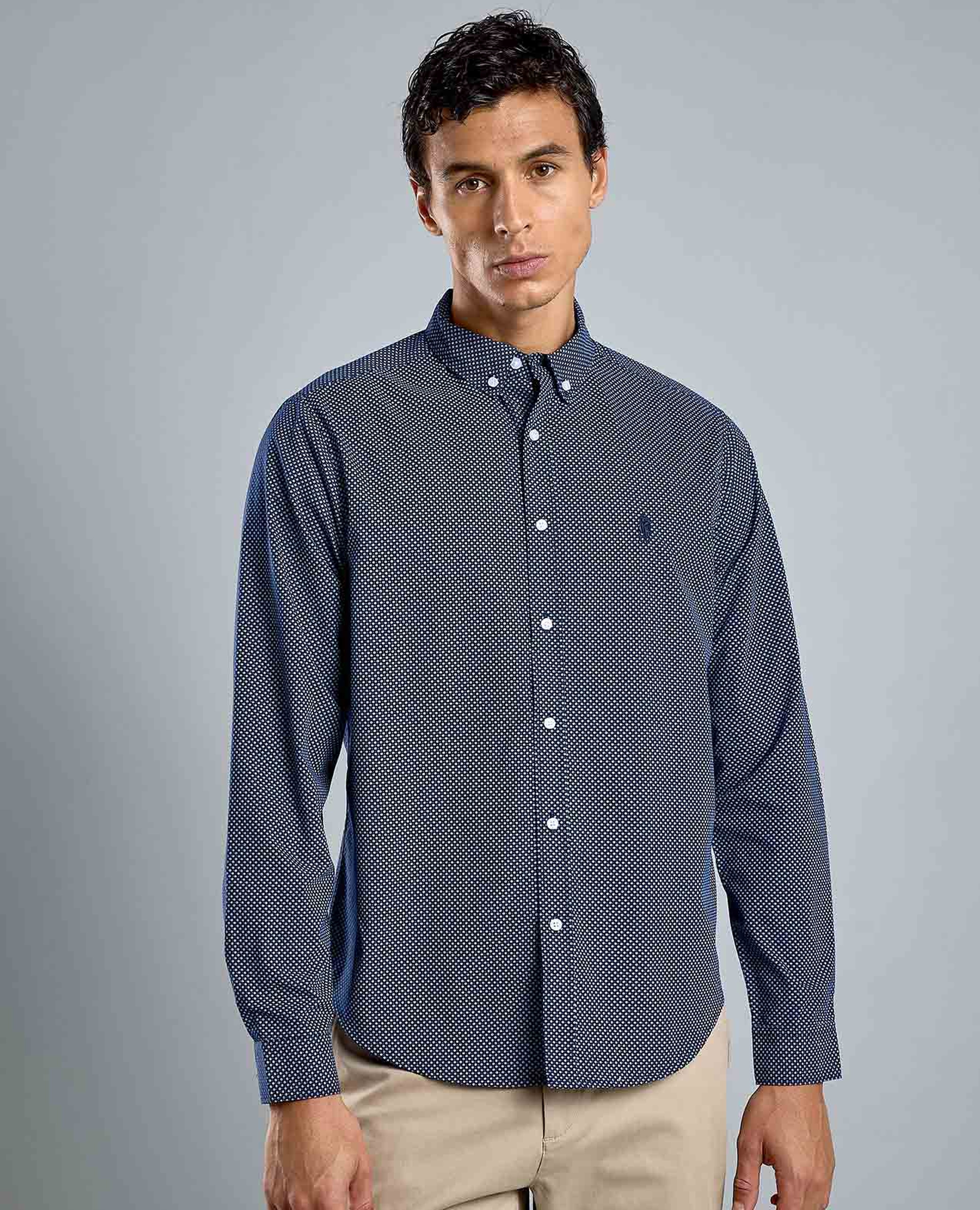 Printed Shirt with Button-Down Collar and Long Sleeves