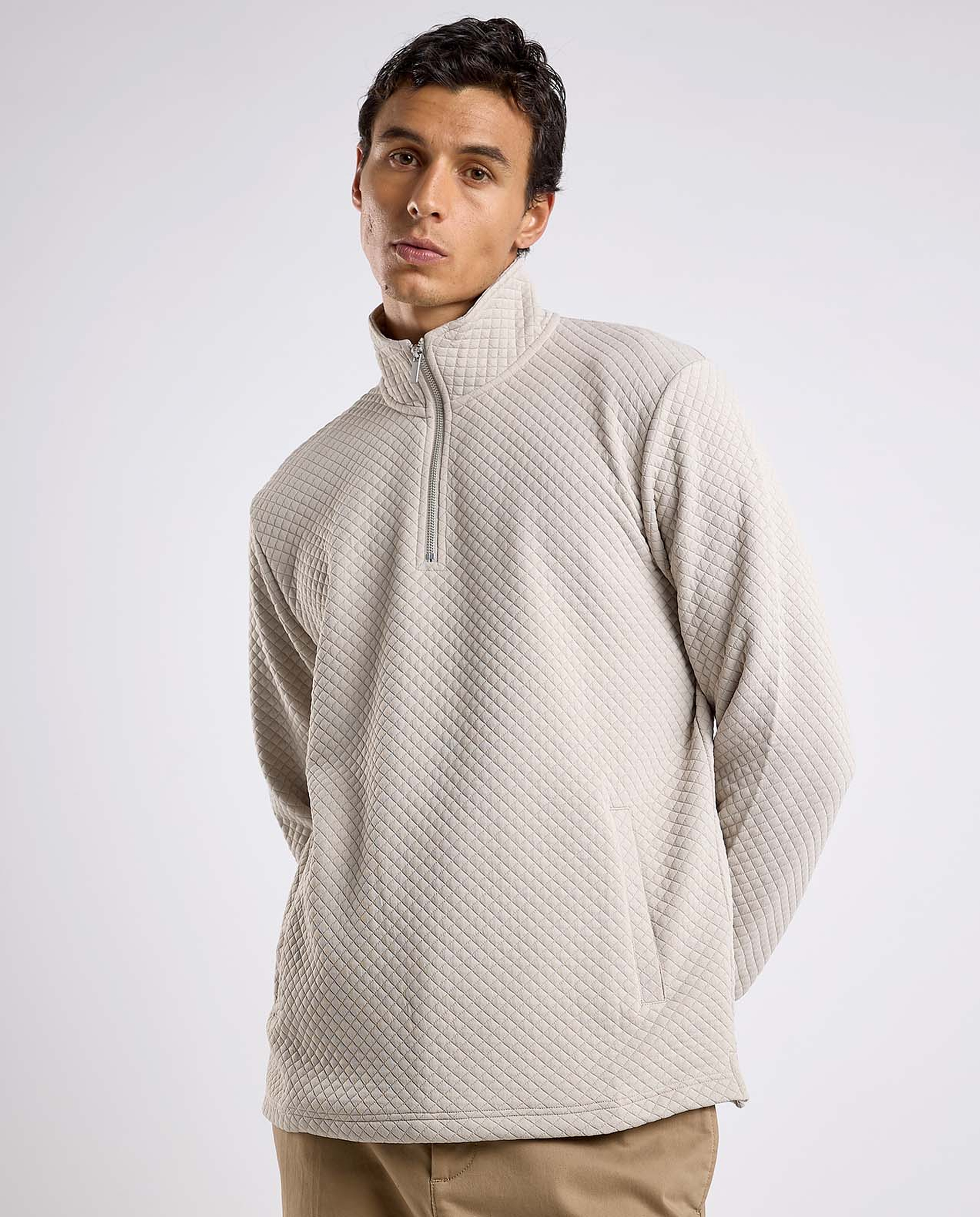 Textured Sweatshirt with High Neck and Long Sleeves