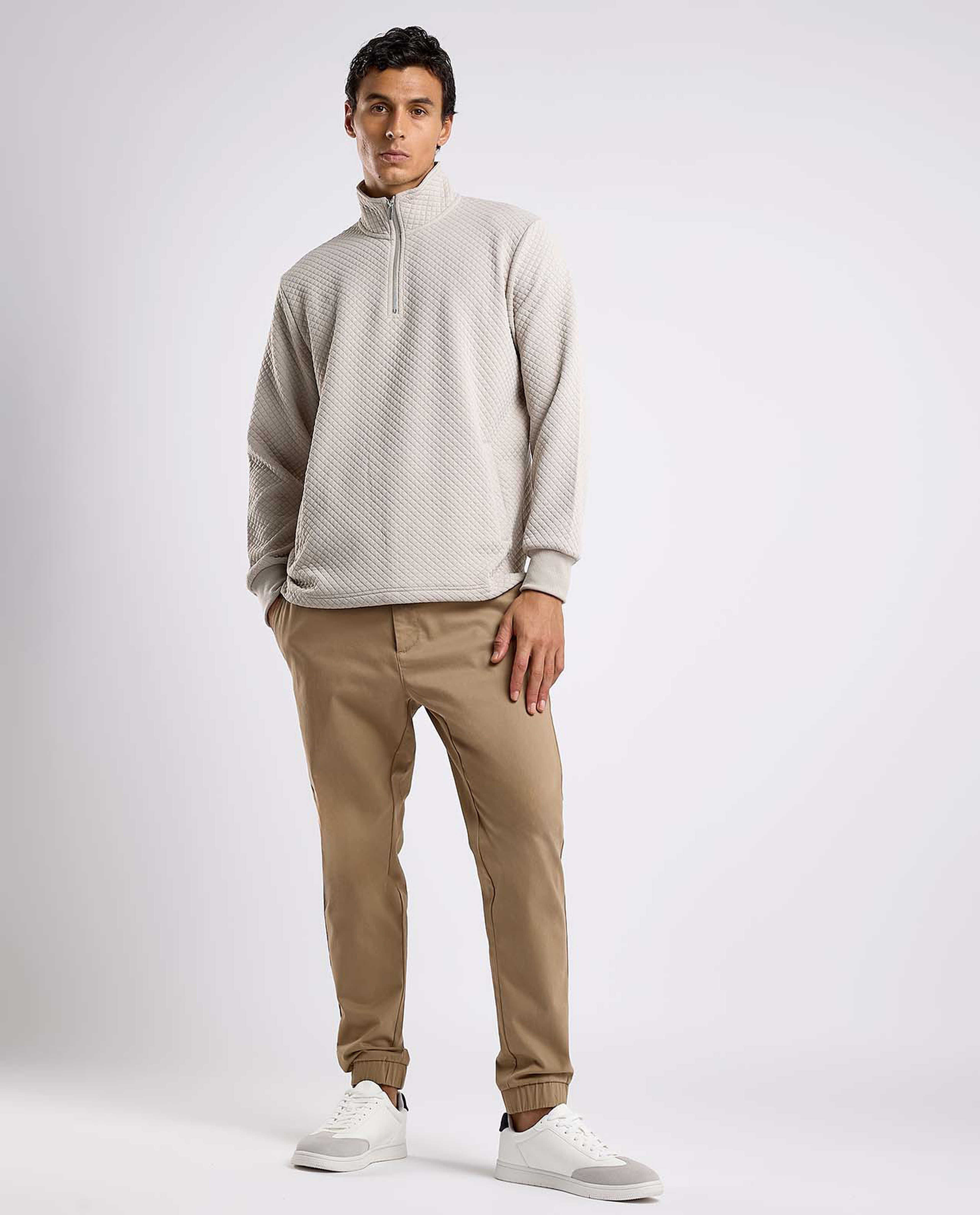 Textured Sweatshirt with High Neck and Long Sleeves