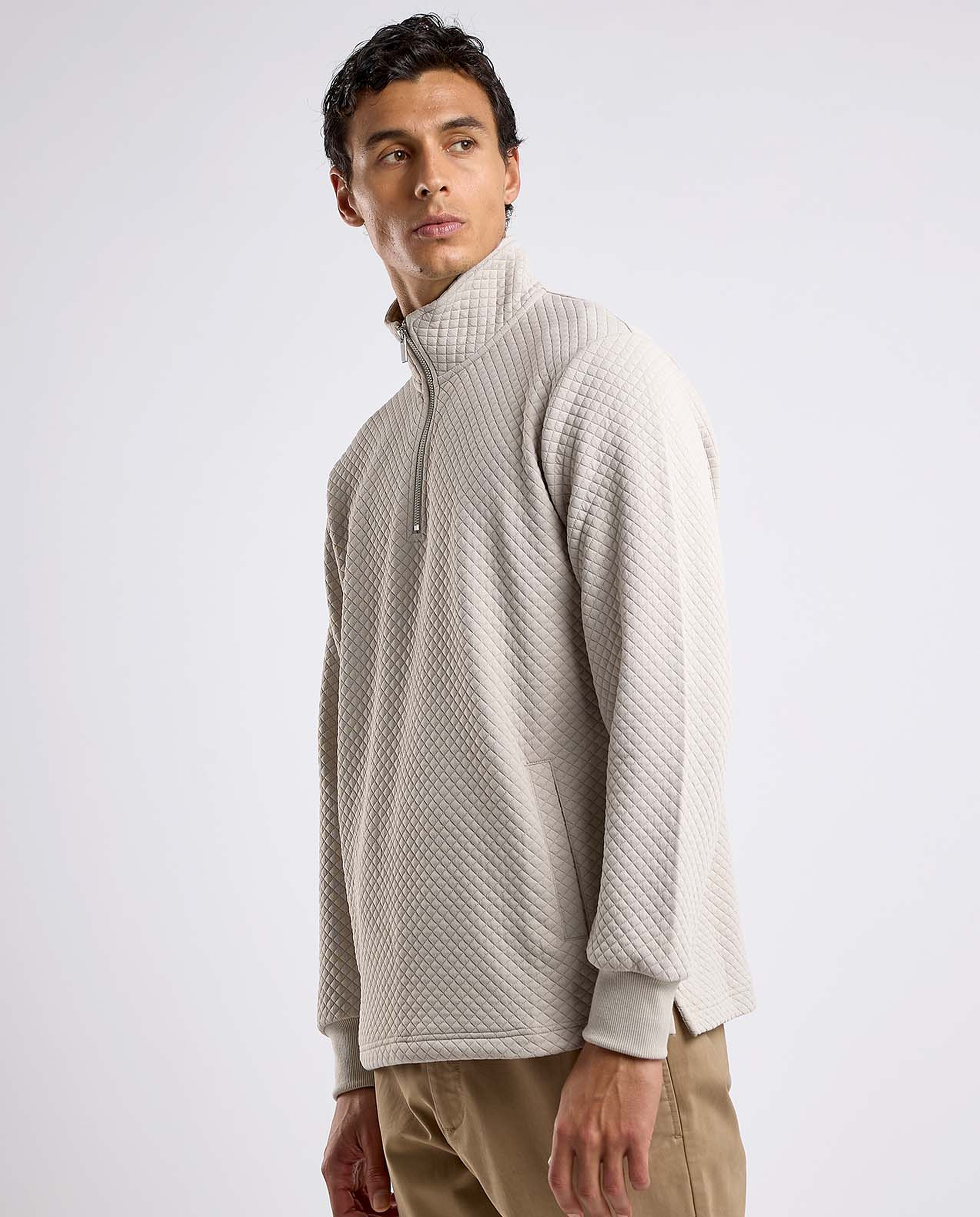 Textured Sweatshirt with High Neck and Long Sleeves