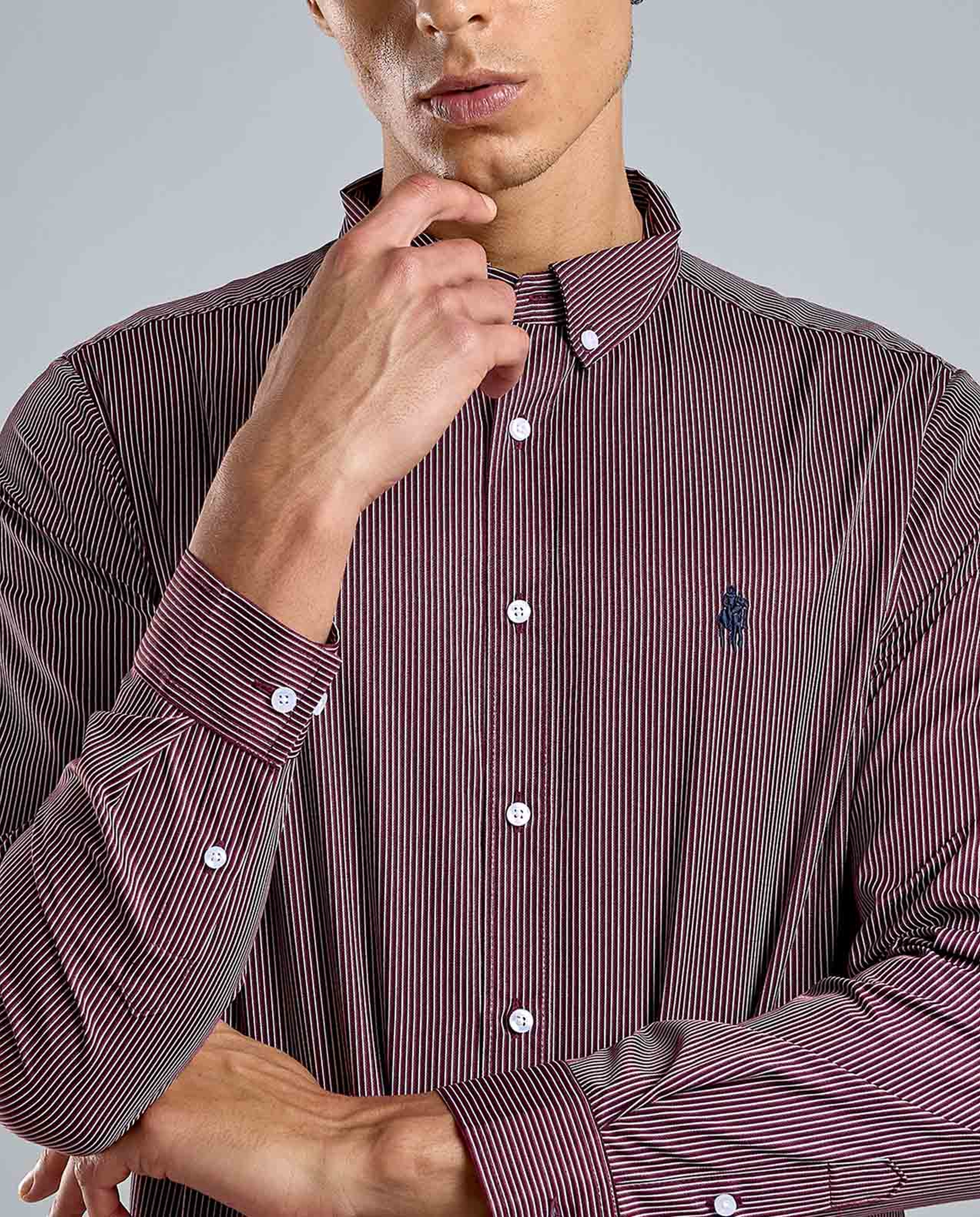 Striped Shirt with Button-Down Collar and Long Sleeves