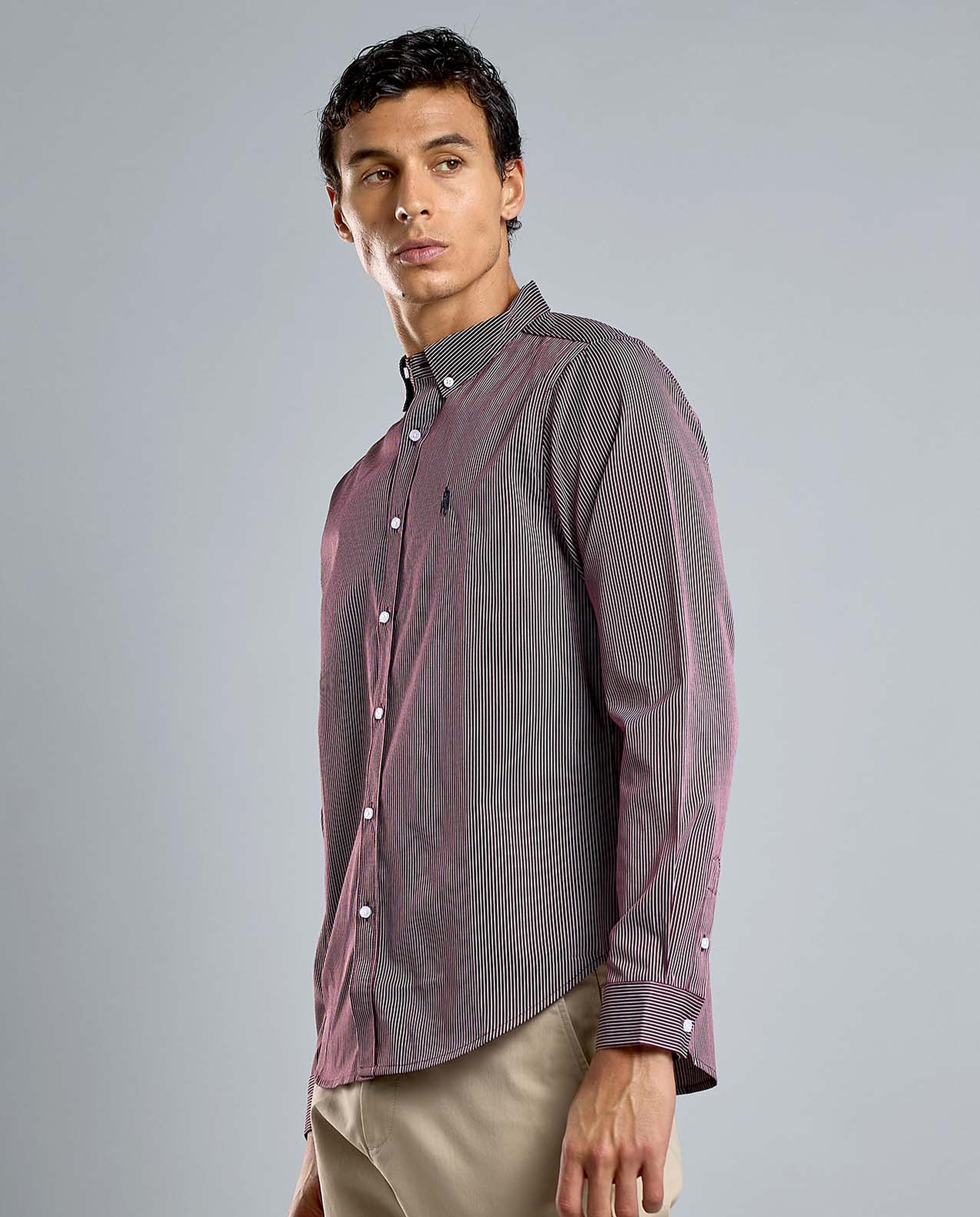 Striped Shirt with Button-Down Collar and Long Sleeves