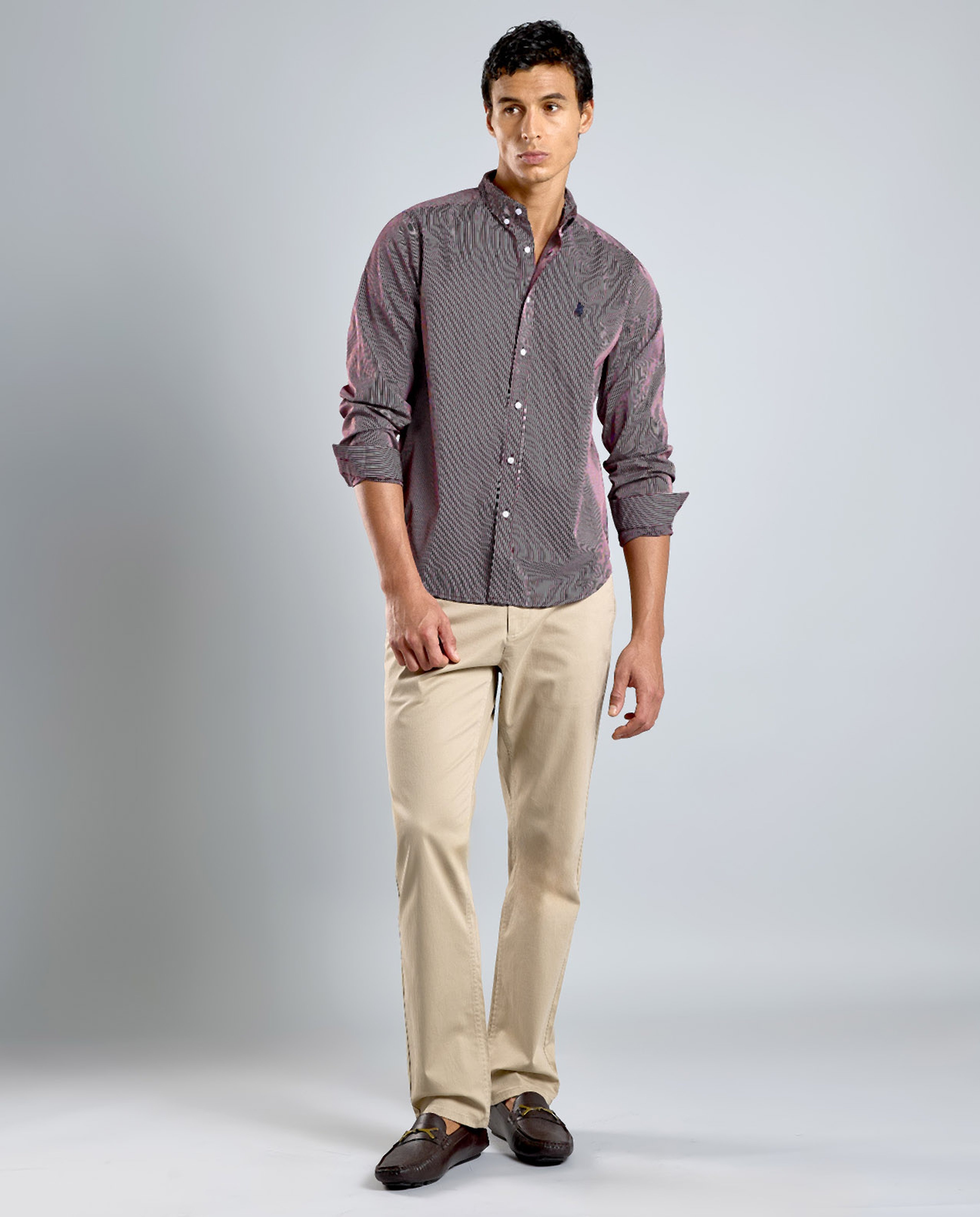 Striped Shirt with Button-Down Collar and Long Sleeves