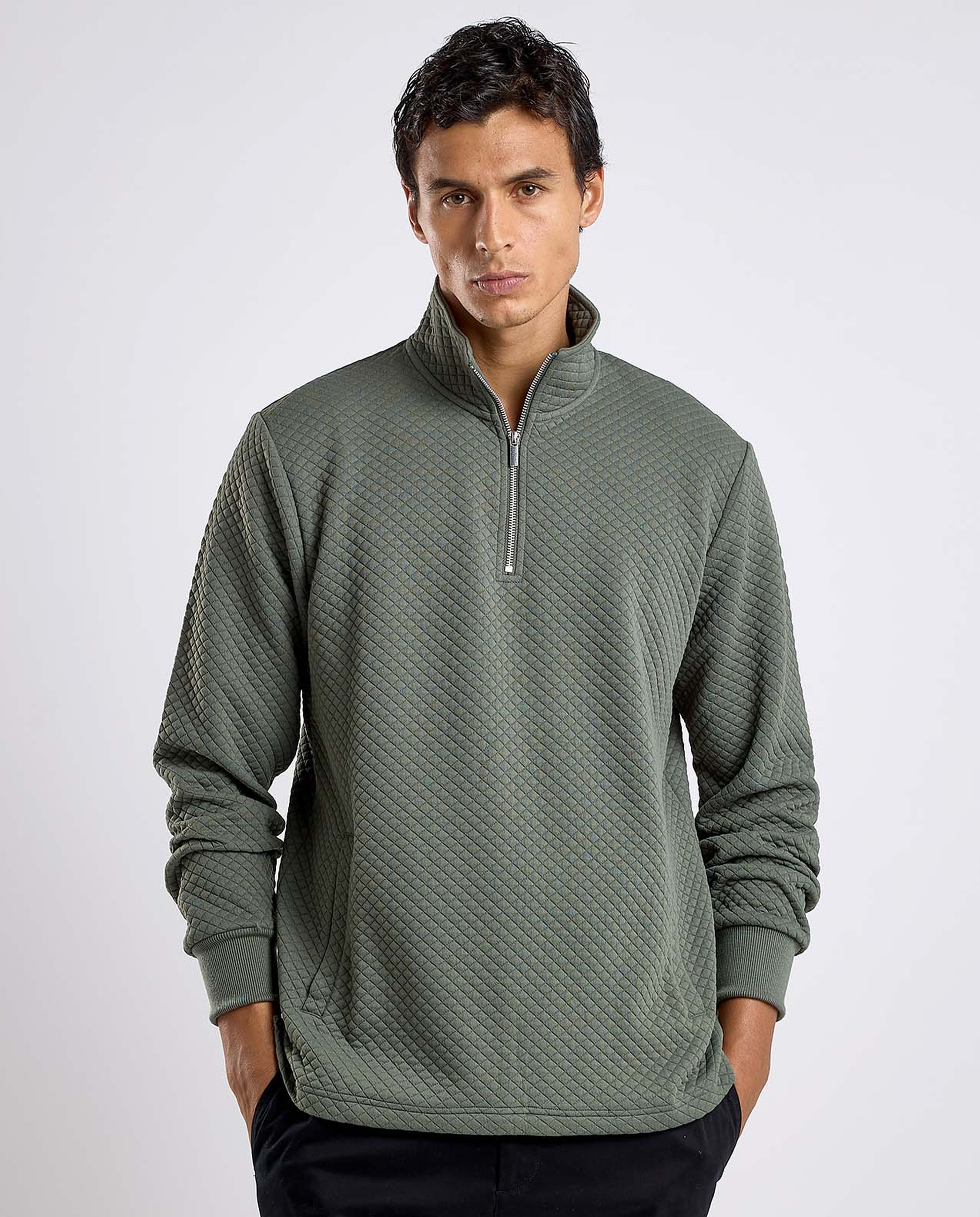 Textured Sweatshirt with High Neck and Long Sleeves