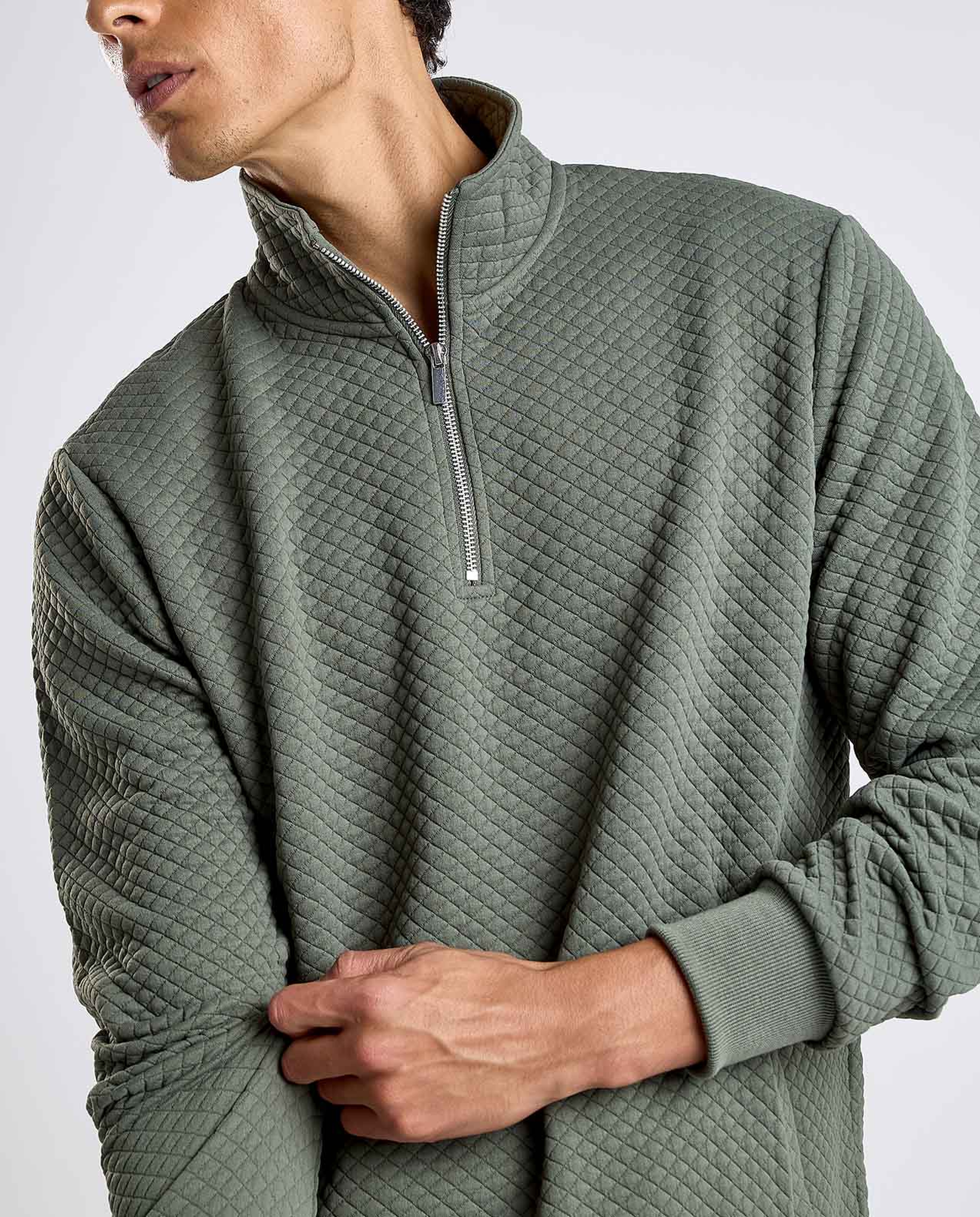 Textured Sweatshirt with High Neck and Long Sleeves