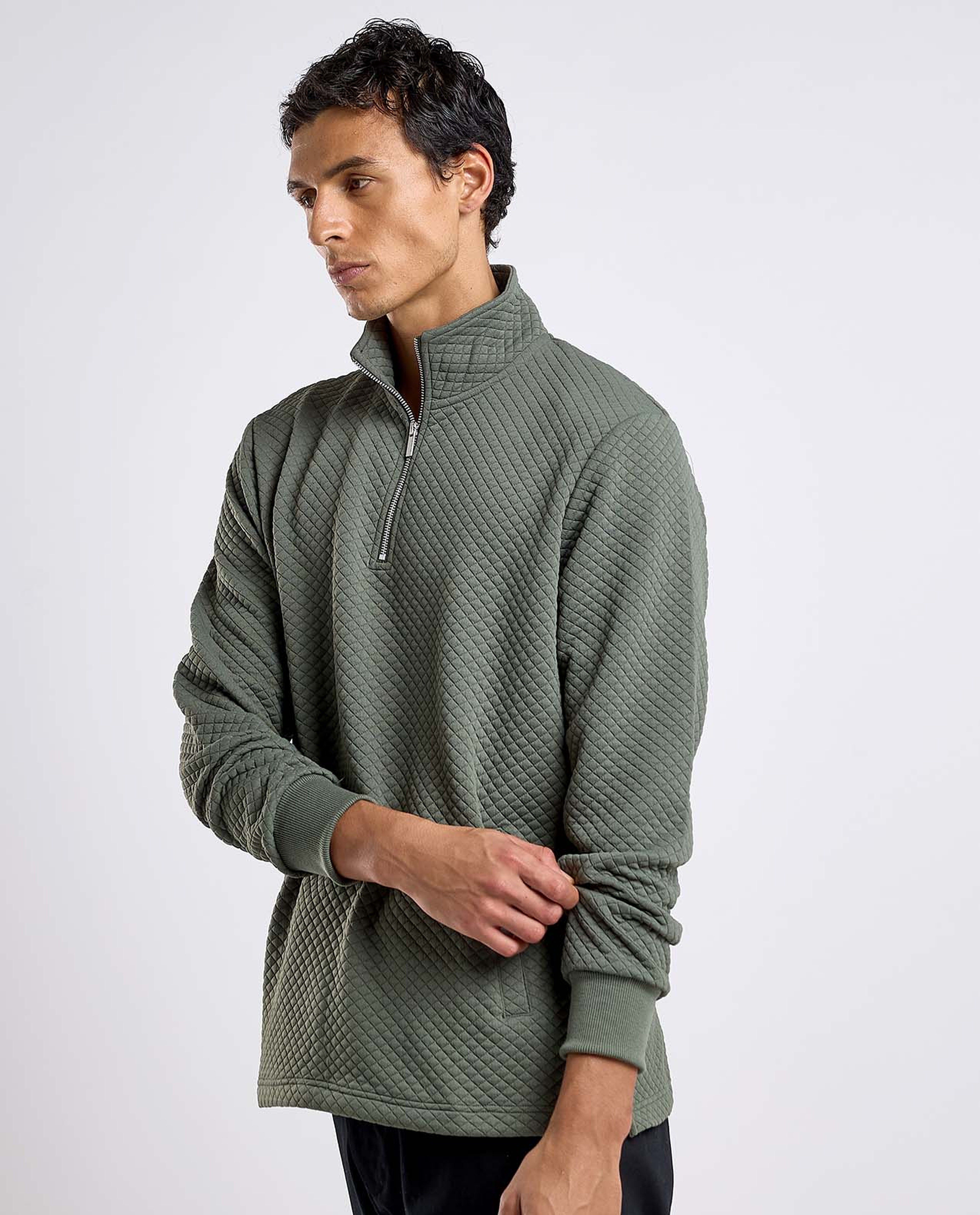 Textured Sweatshirt with High Neck and Long Sleeves