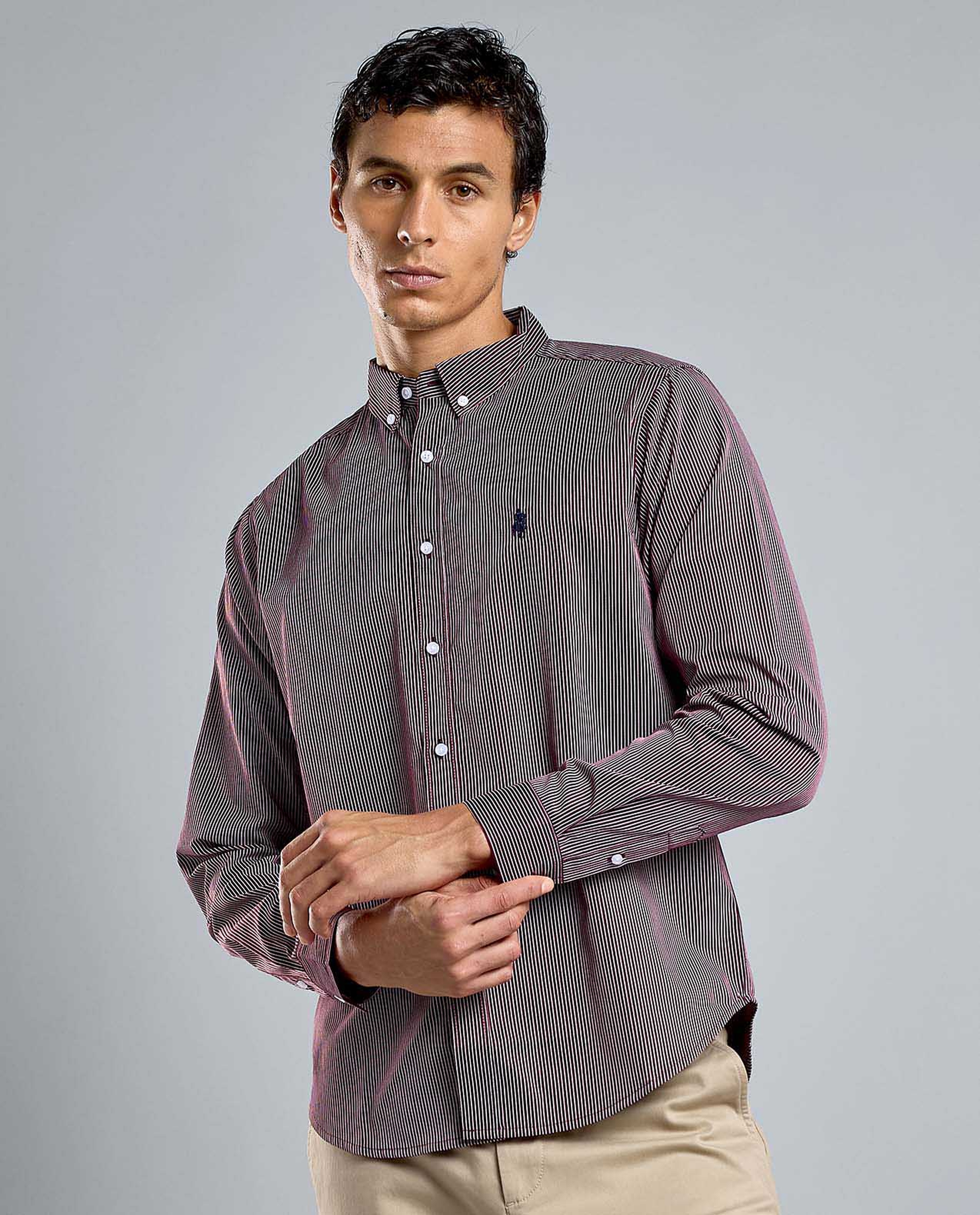 Striped Shirt with Button-Down Collar and Long Sleeves