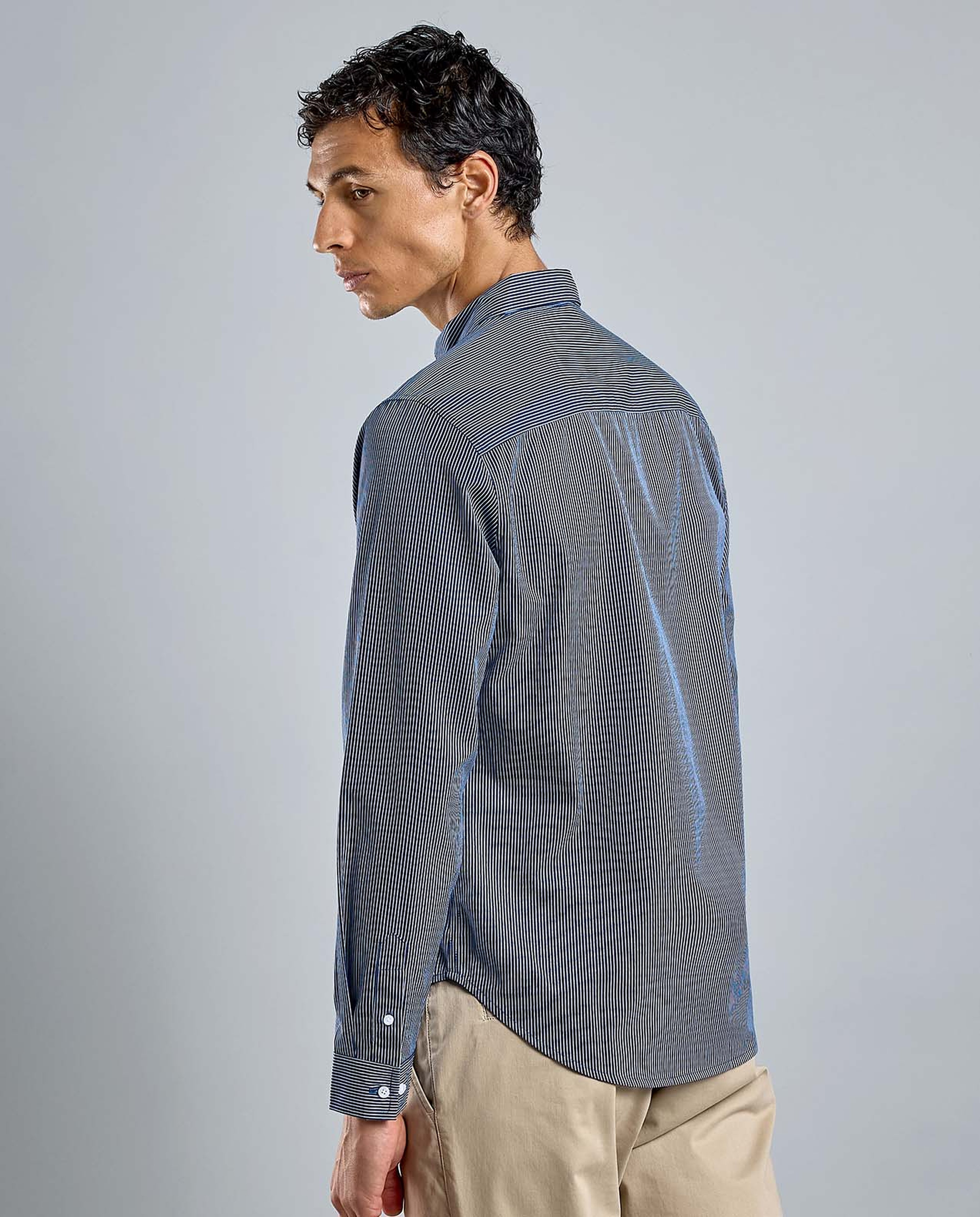 Striped Shirt with Button-Down Collar and Long Sleeves