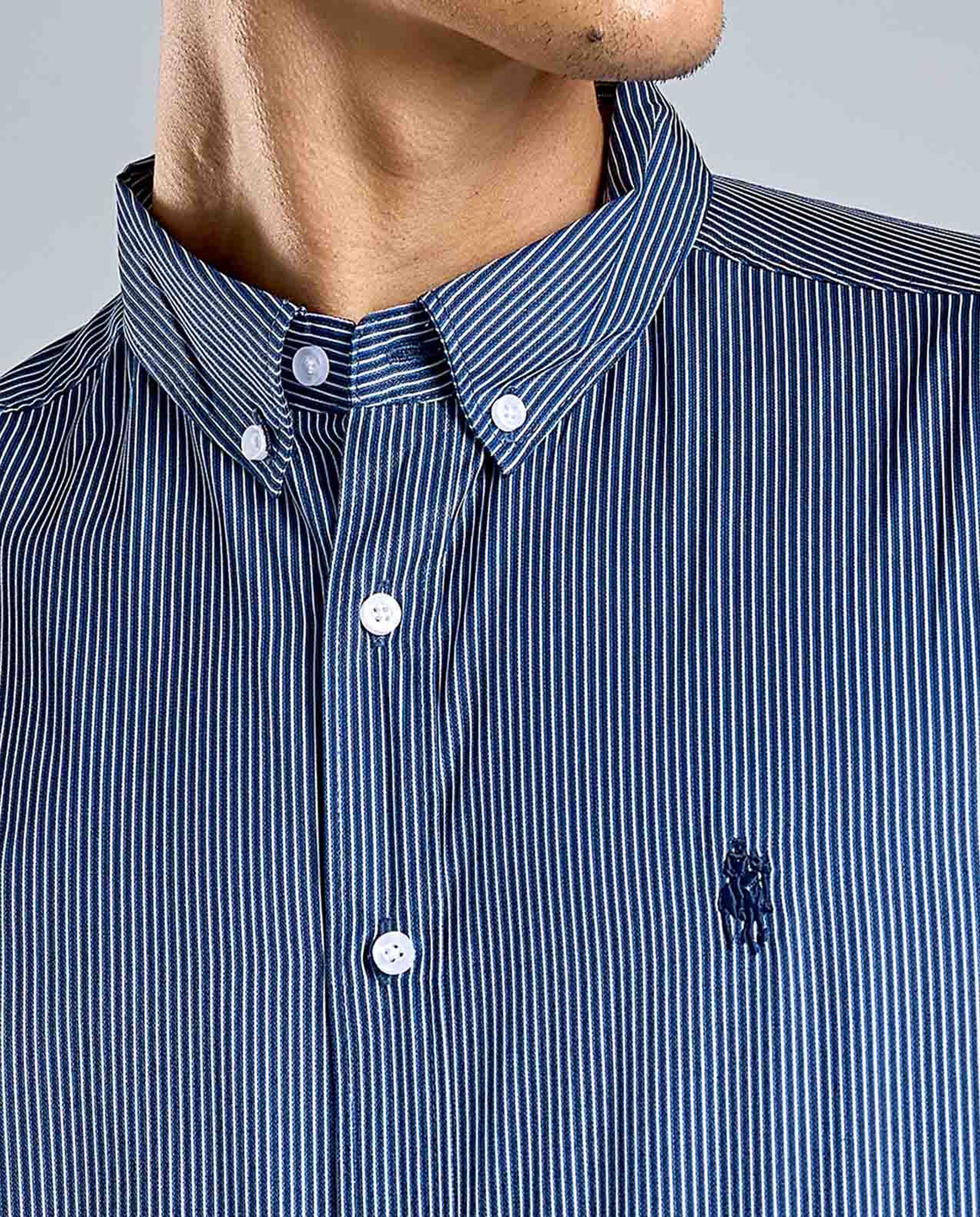 Striped Shirt with Button-Down Collar and Long Sleeves