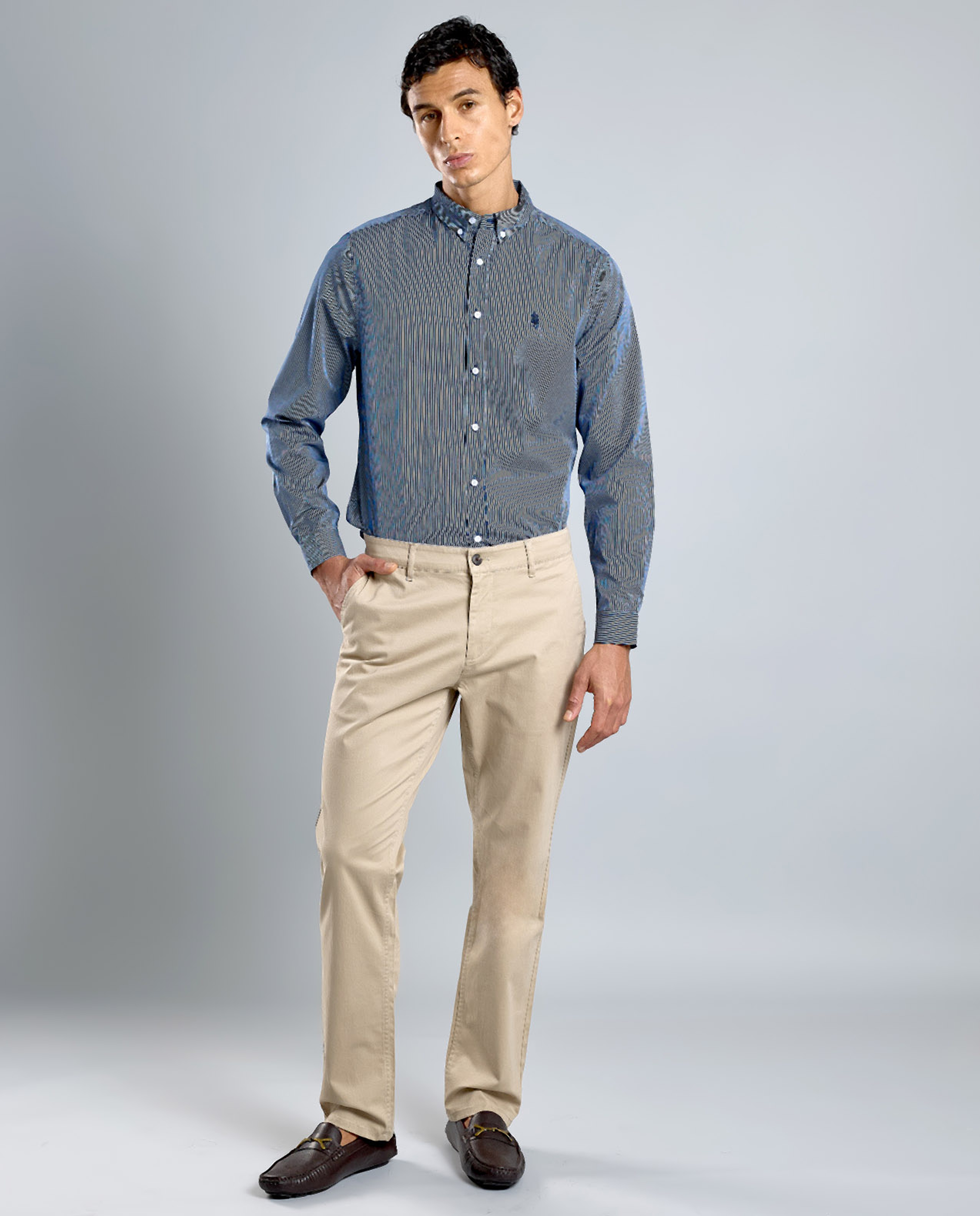 Striped Shirt with Button-Down Collar and Long Sleeves