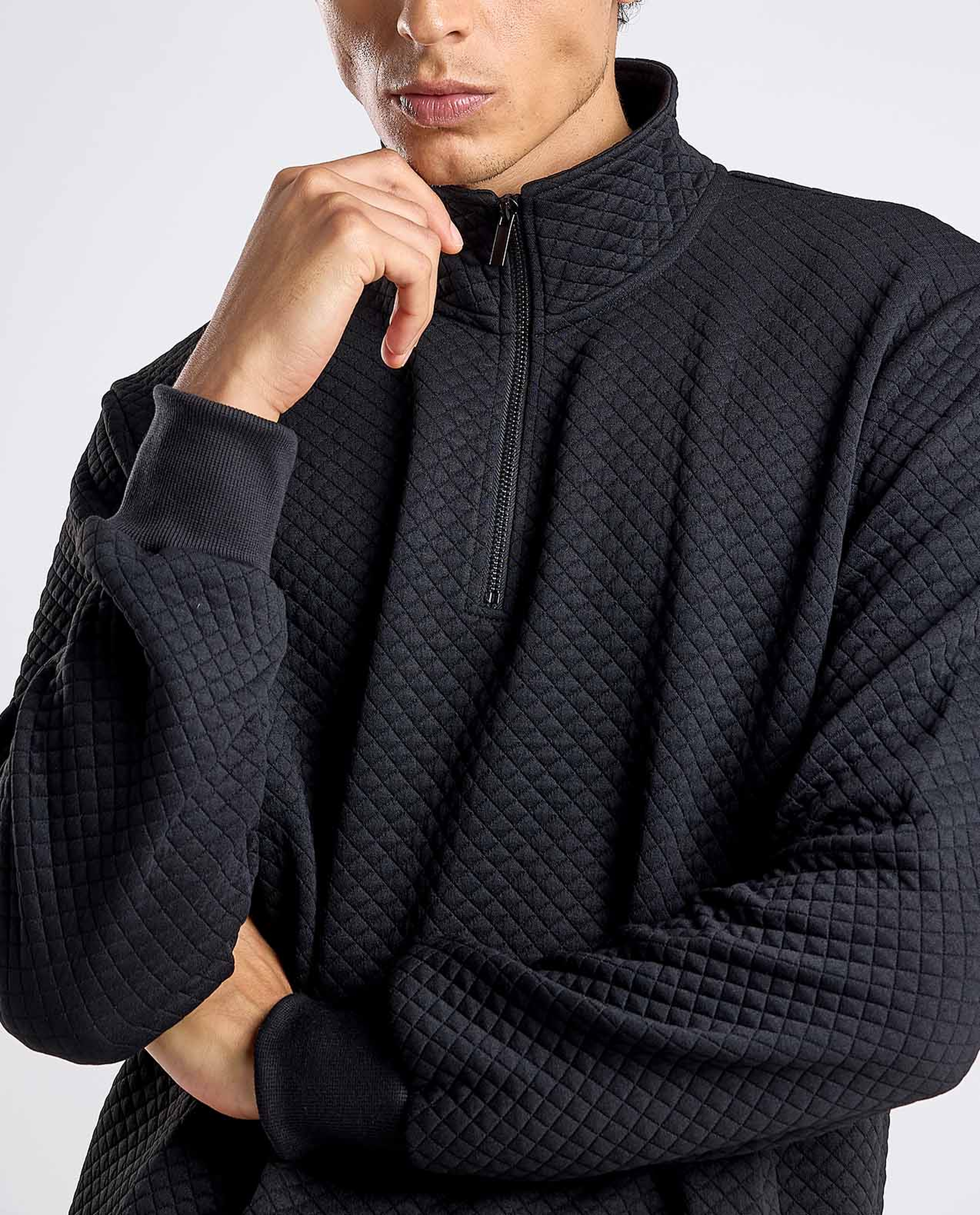 Textured Sweatshirt with High Neck and Long Sleeves