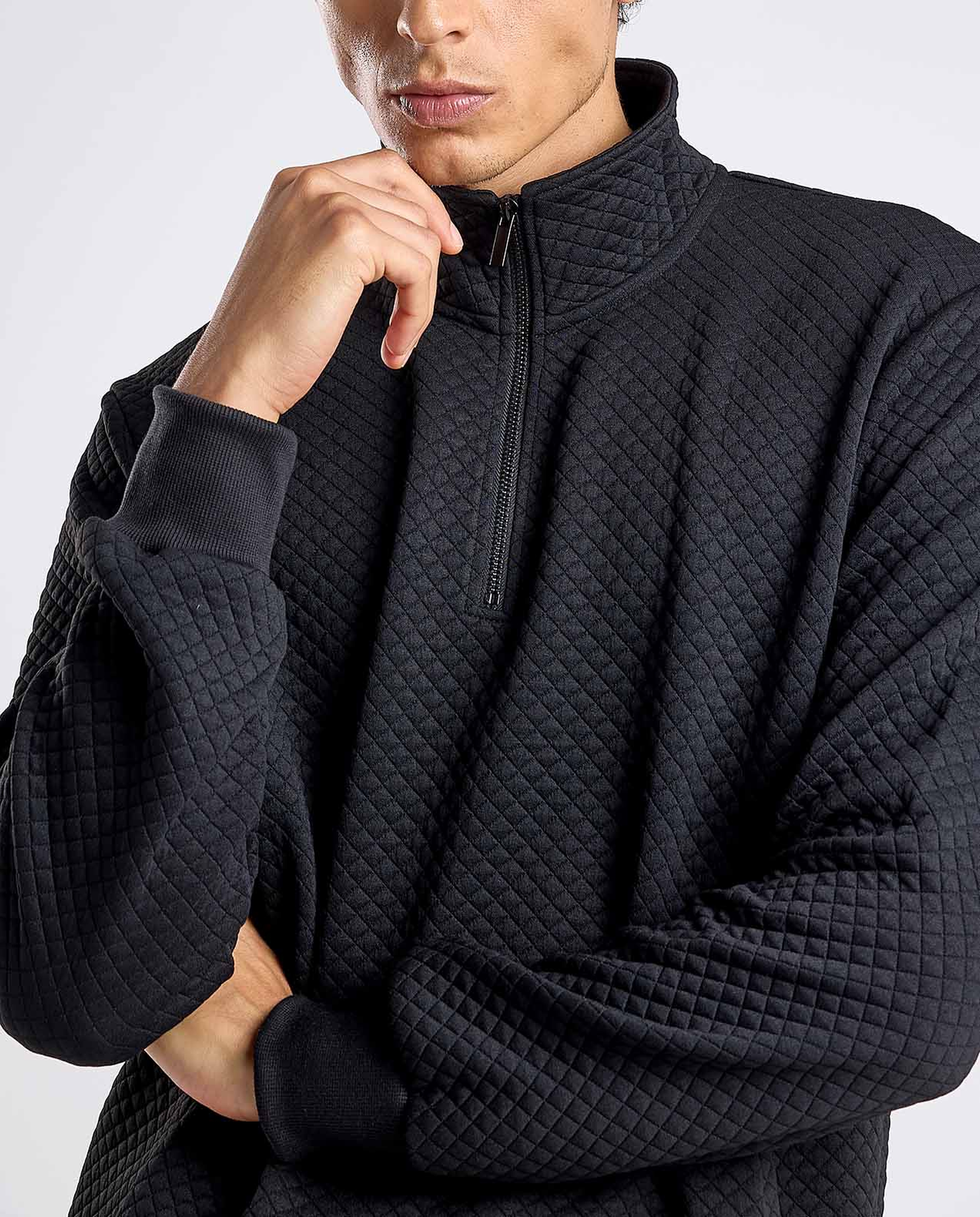 Textured Sweatshirt with High Neck and Long Sleeves