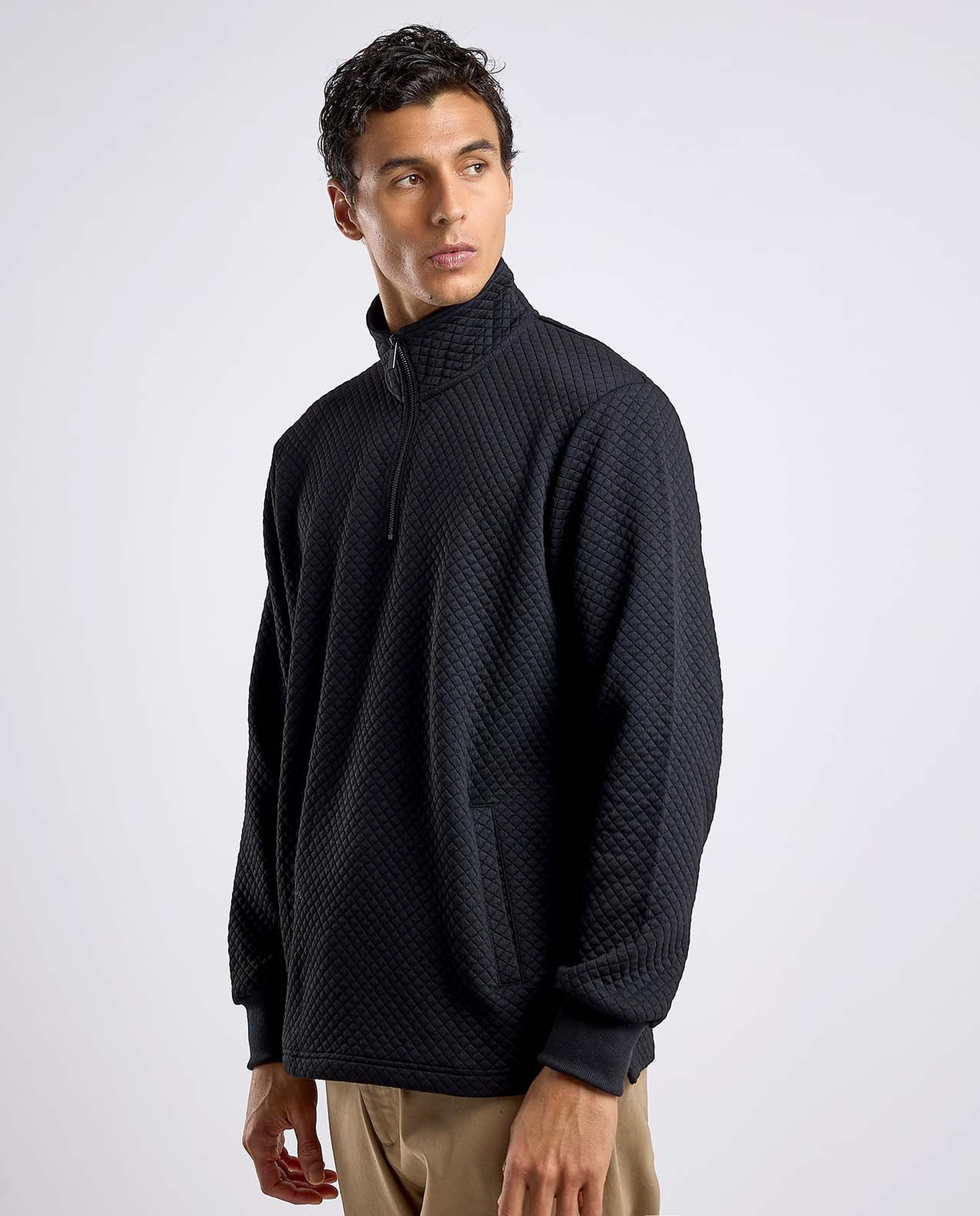 Textured Sweatshirt with High Neck and Long Sleeves
