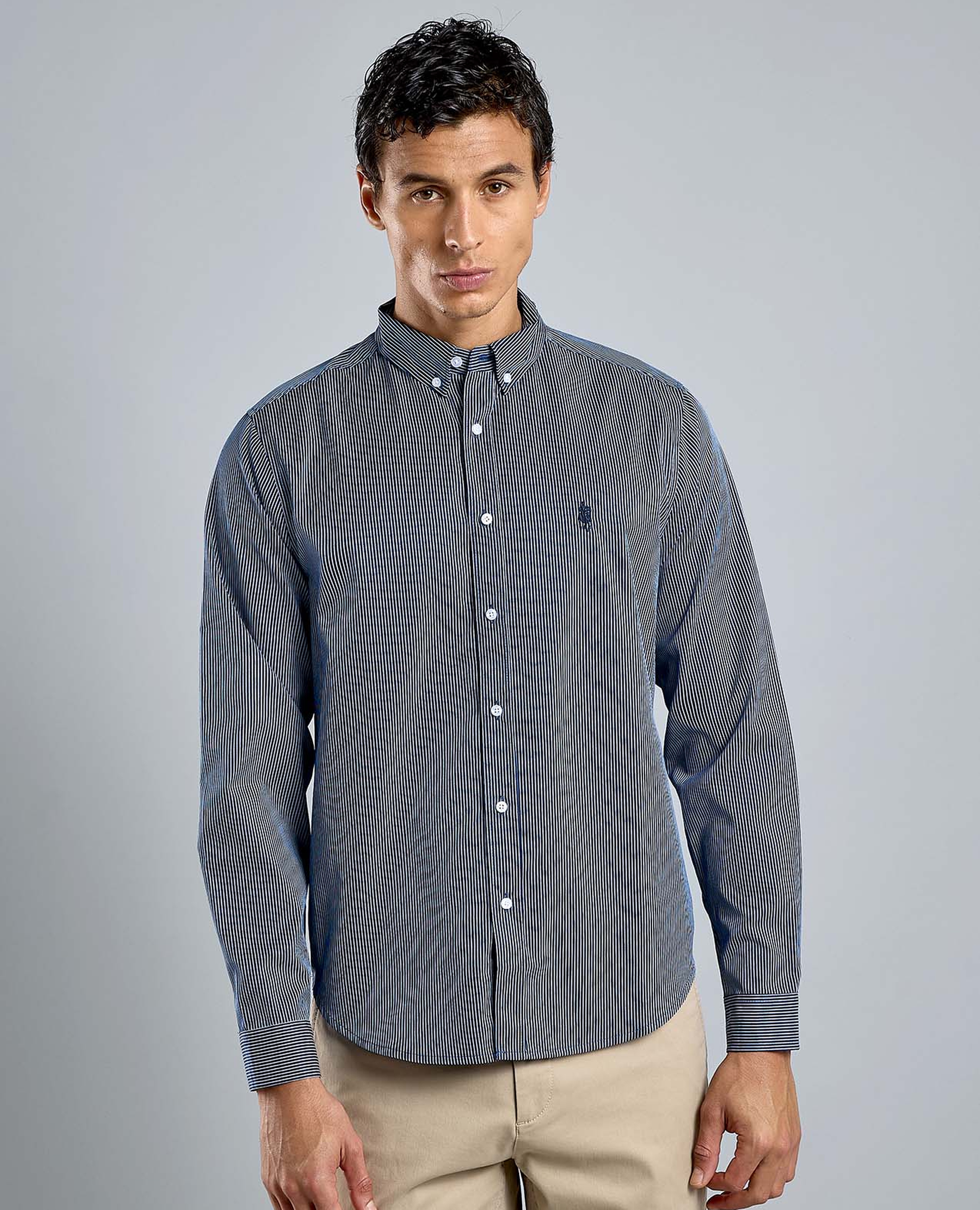 Striped Shirt with Button-Down Collar and Long Sleeves