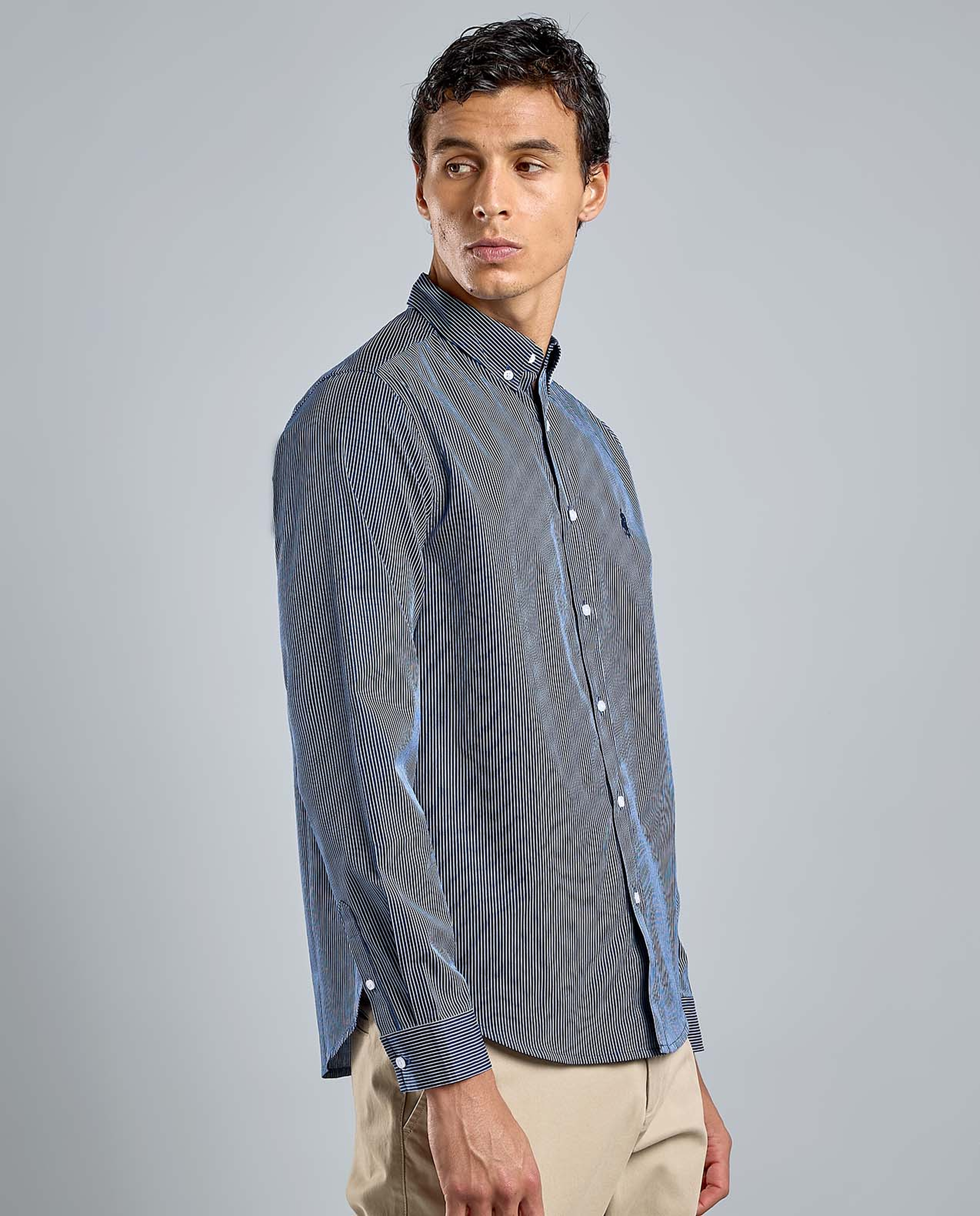 Striped Shirt with Button-Down Collar and Long Sleeves