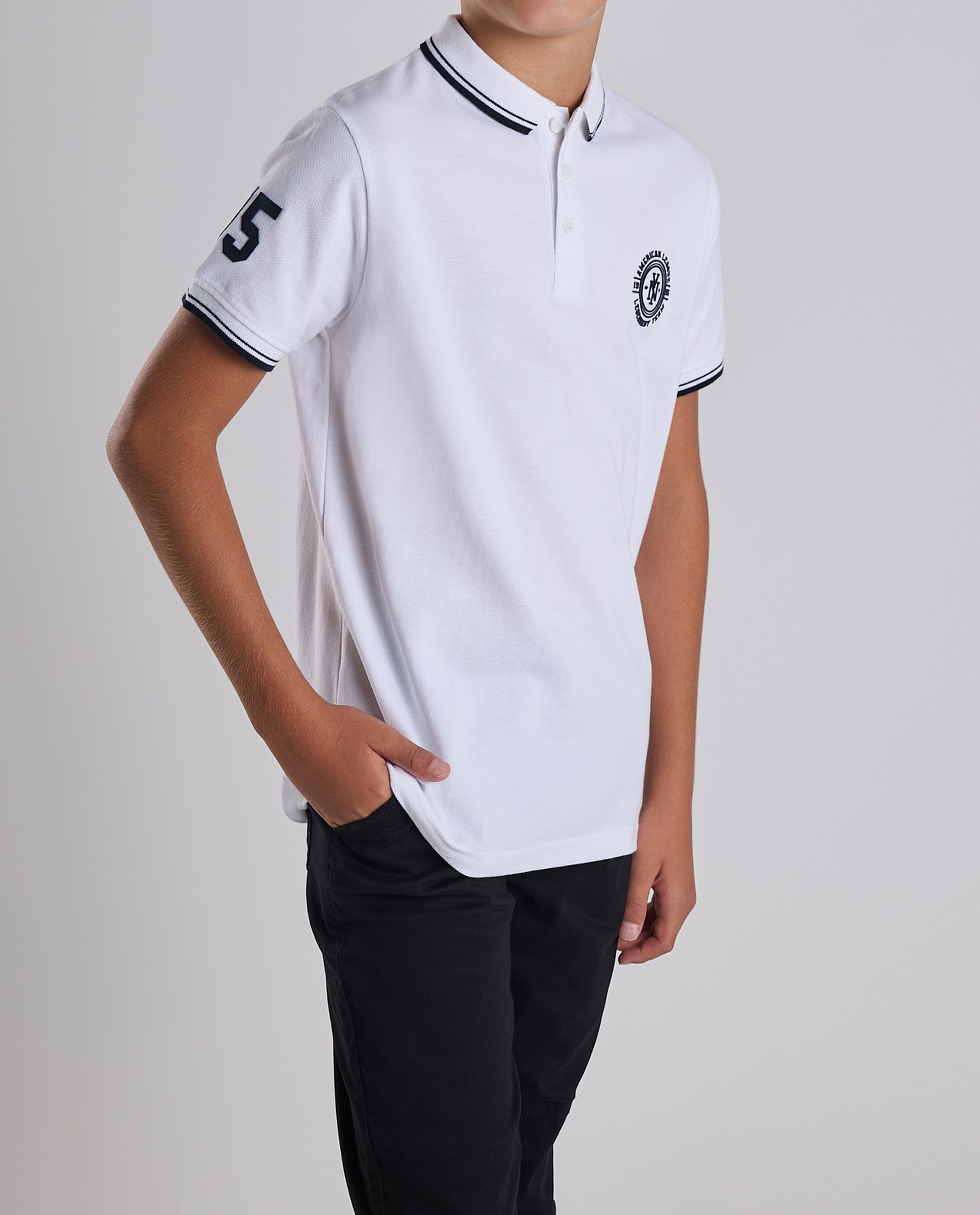 Print Detail Polo T-Shirt with Short Sleeves