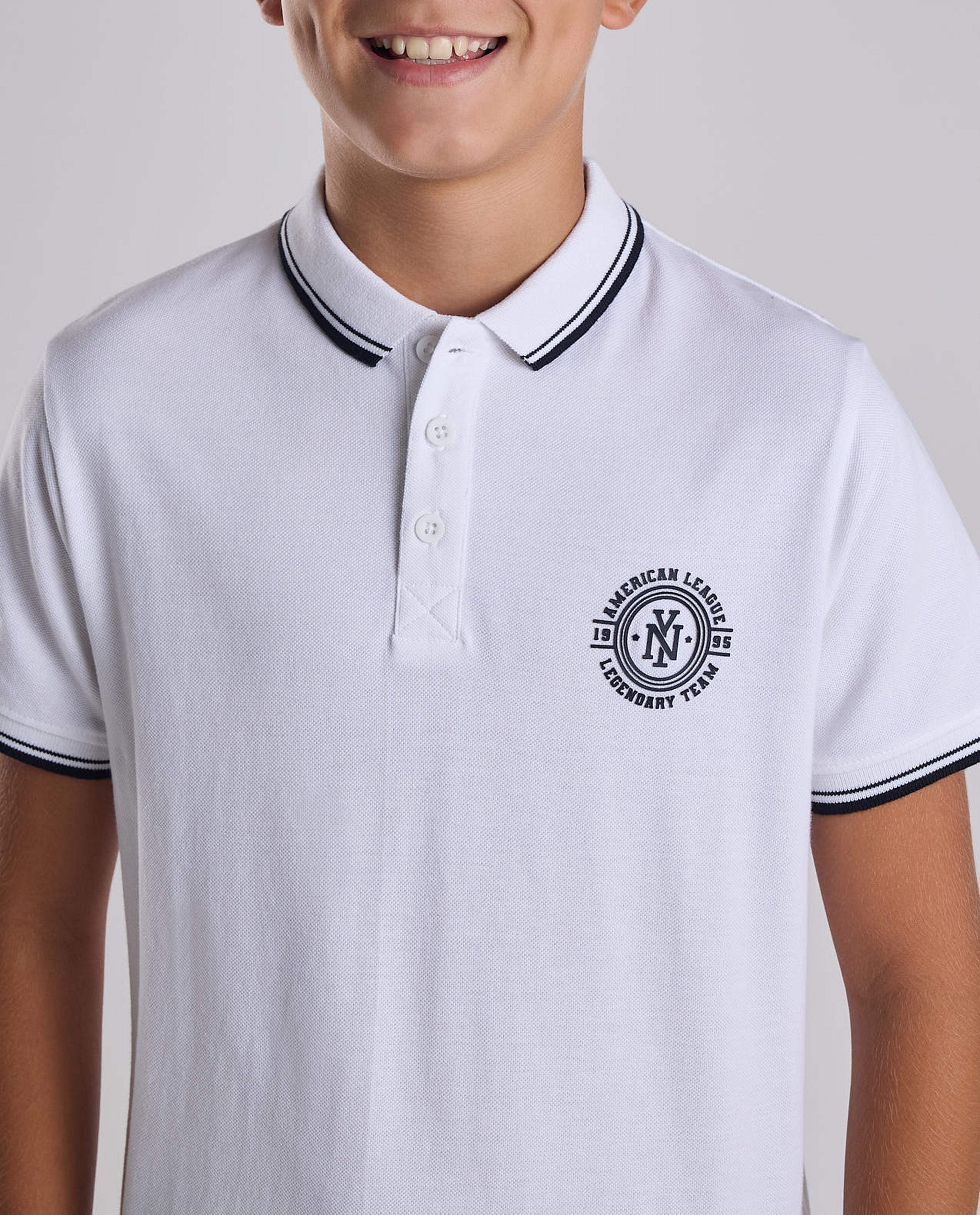 Print Detail Polo T-Shirt with Short Sleeves