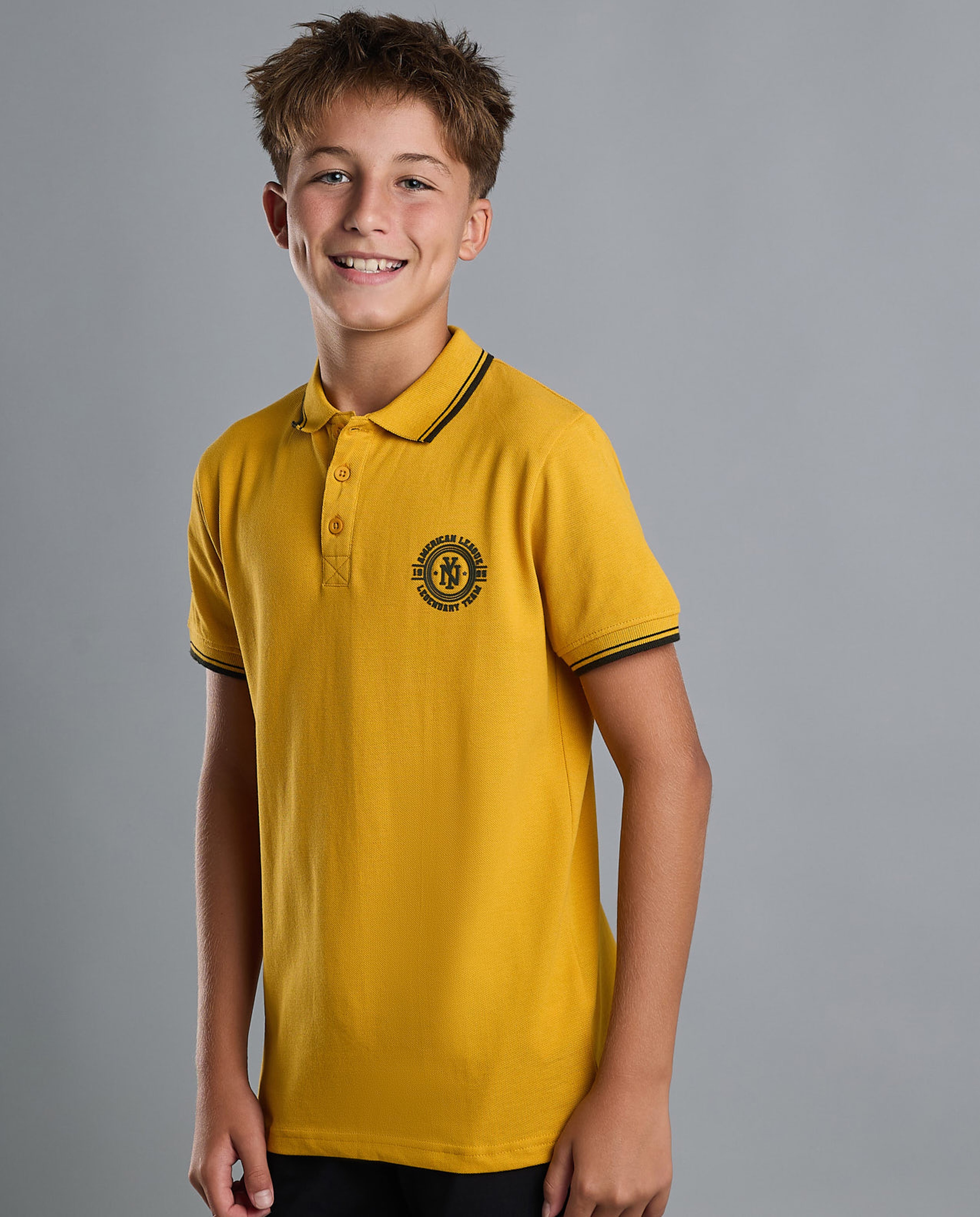 Print Detail Polo T-Shirt with Short Sleeves