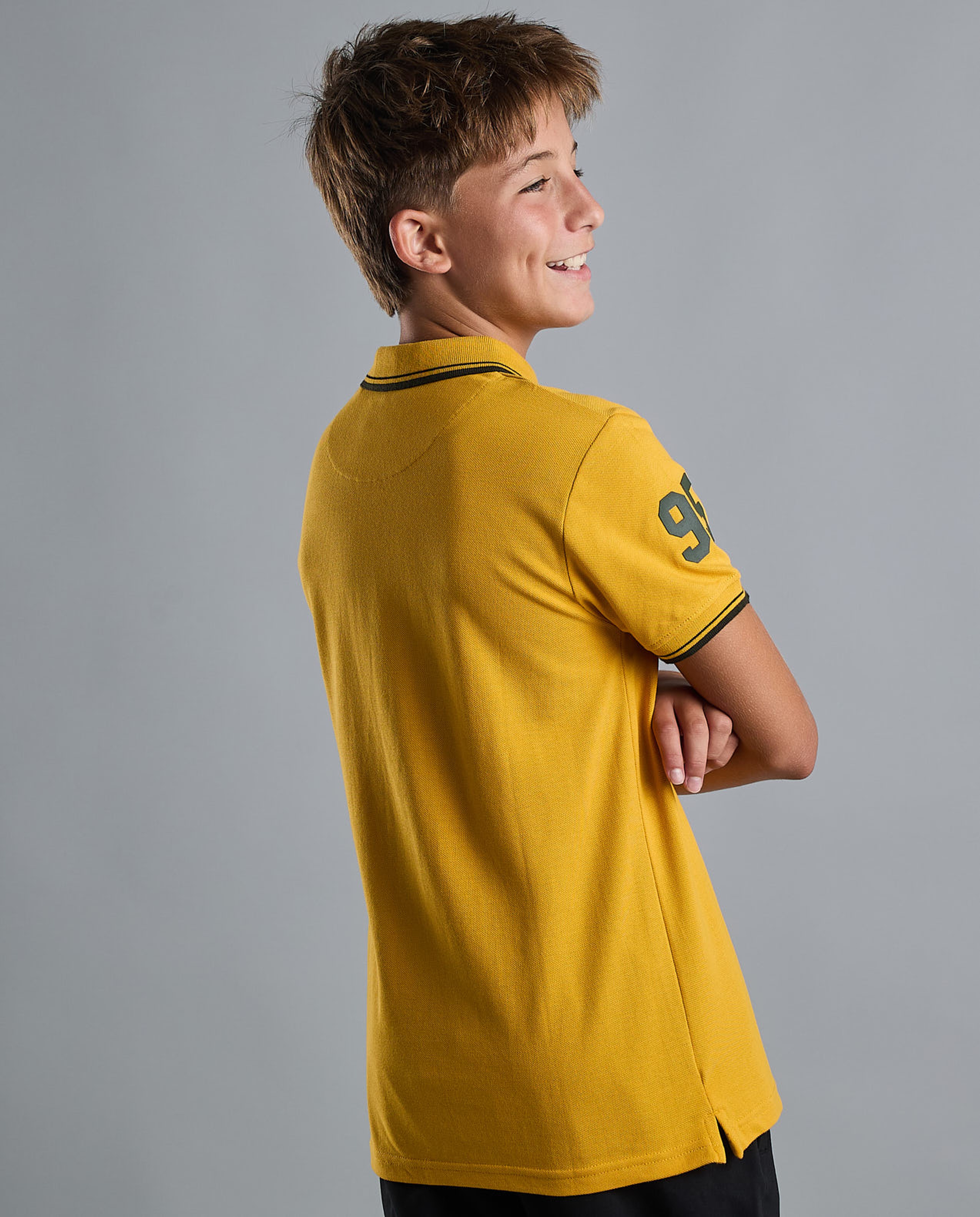 Print Detail Polo T-Shirt with Short Sleeves