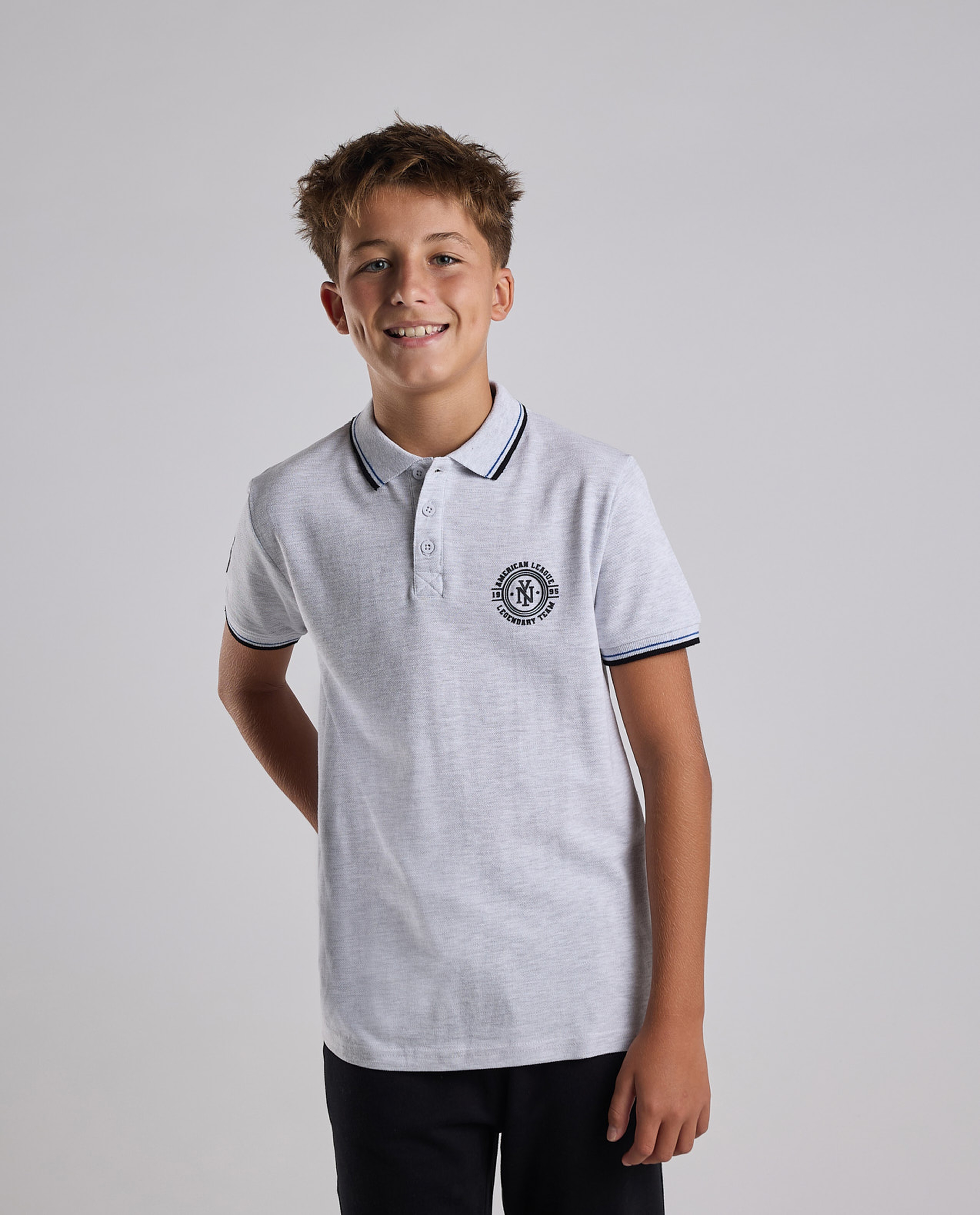 Print Detail Polo T-Shirt with Short Sleeves