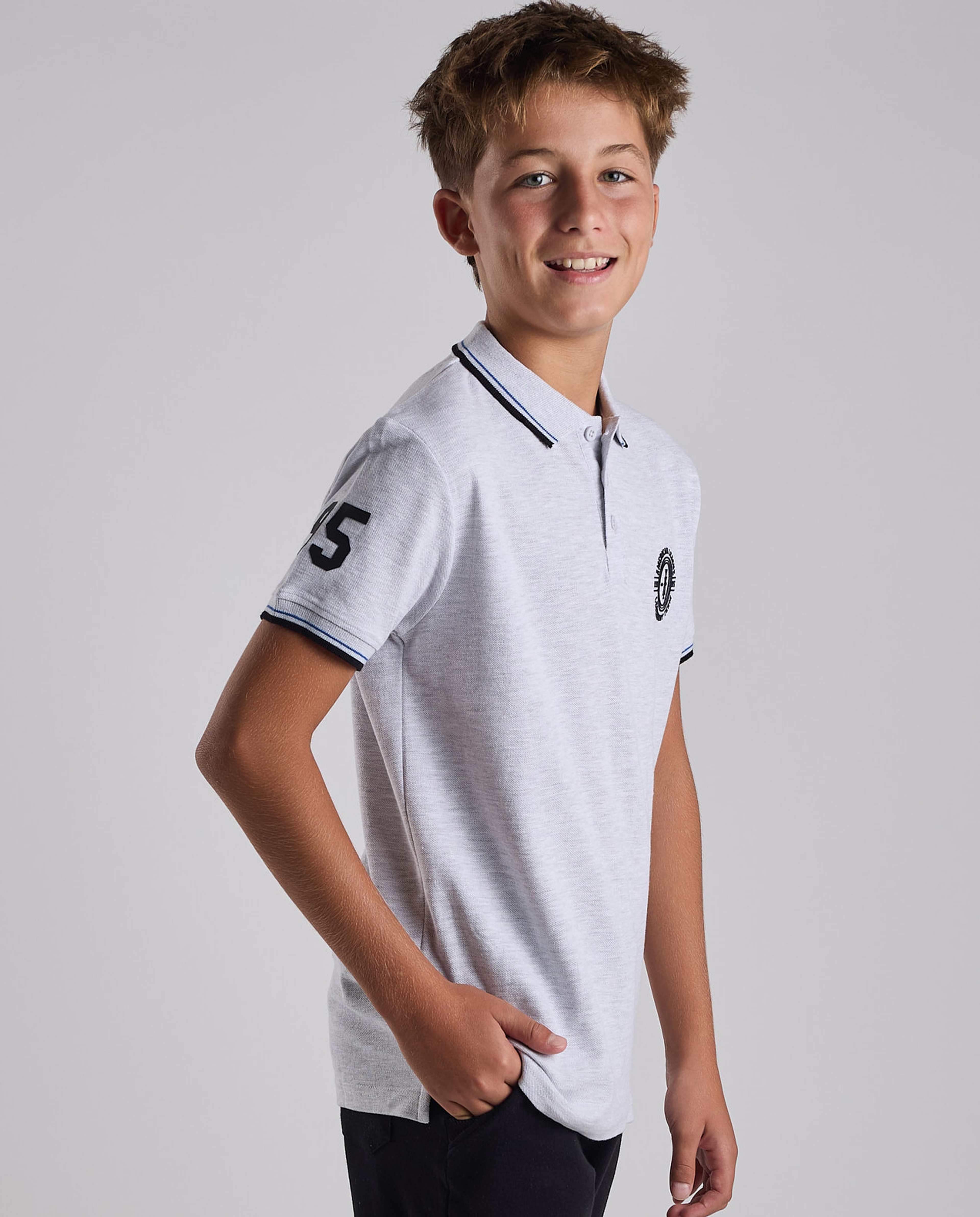 Print Detail Polo T-Shirt with Short Sleeves