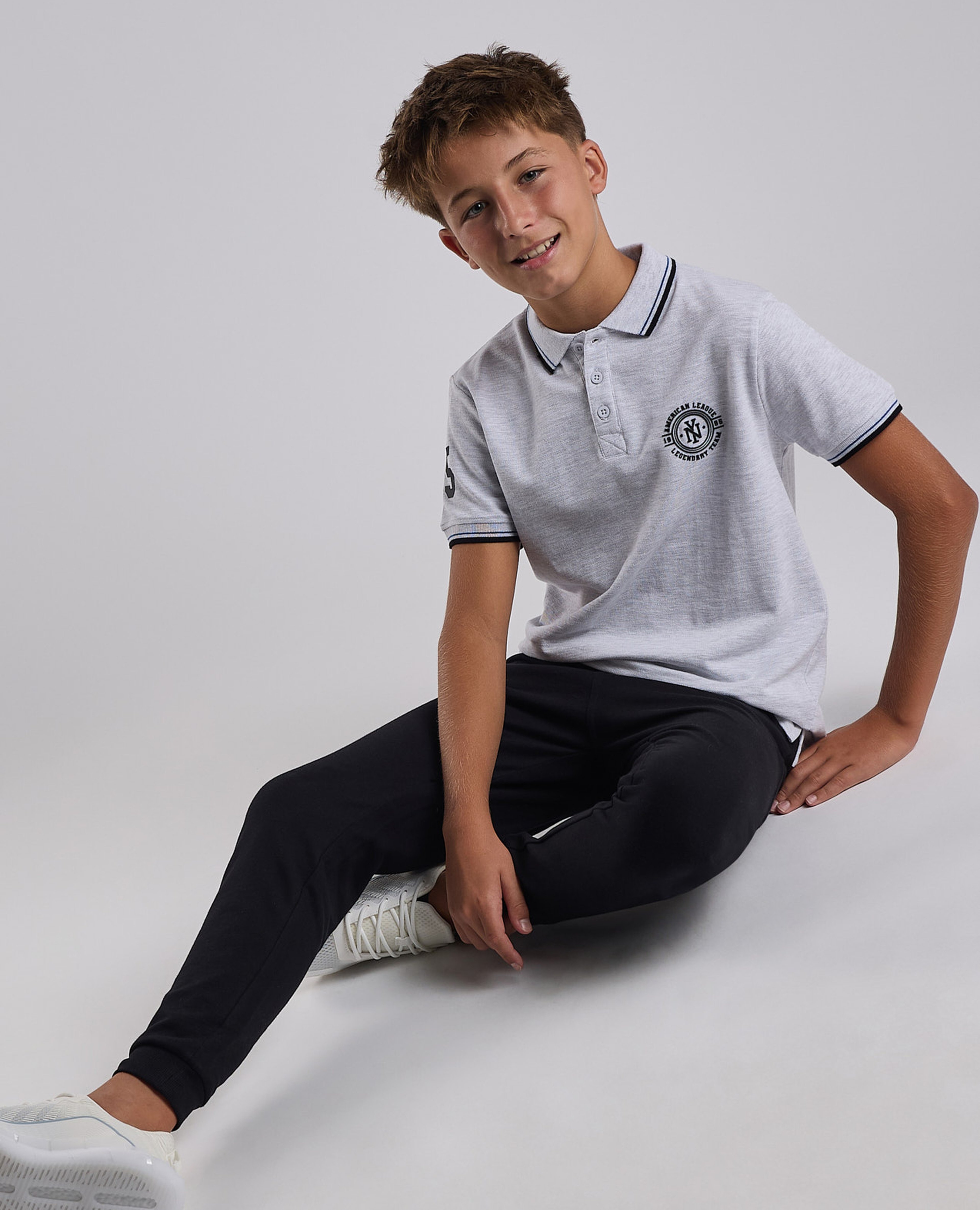 Print Detail Polo T-Shirt with Short Sleeves