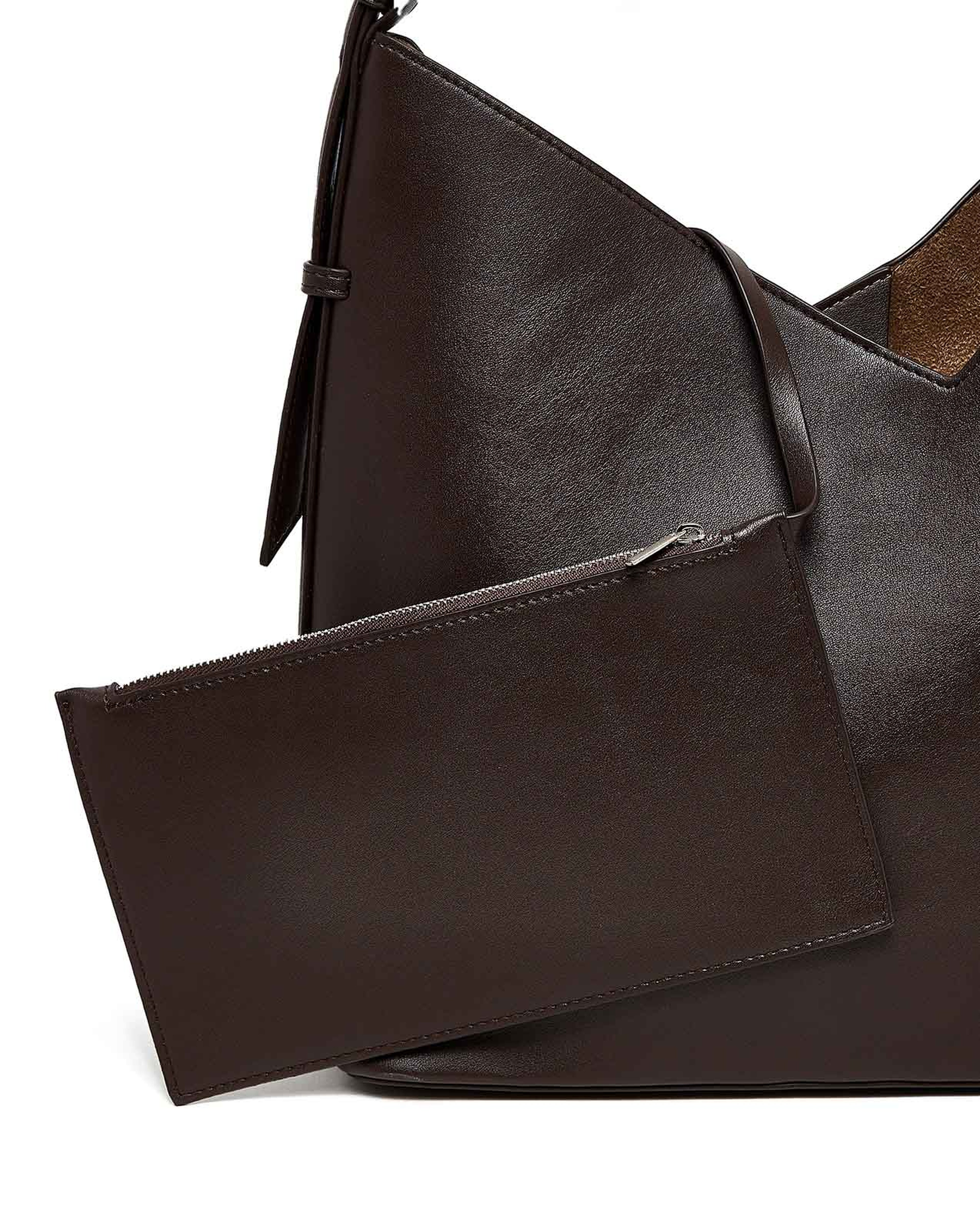 Solid Shoulder Bag and Pouch Set