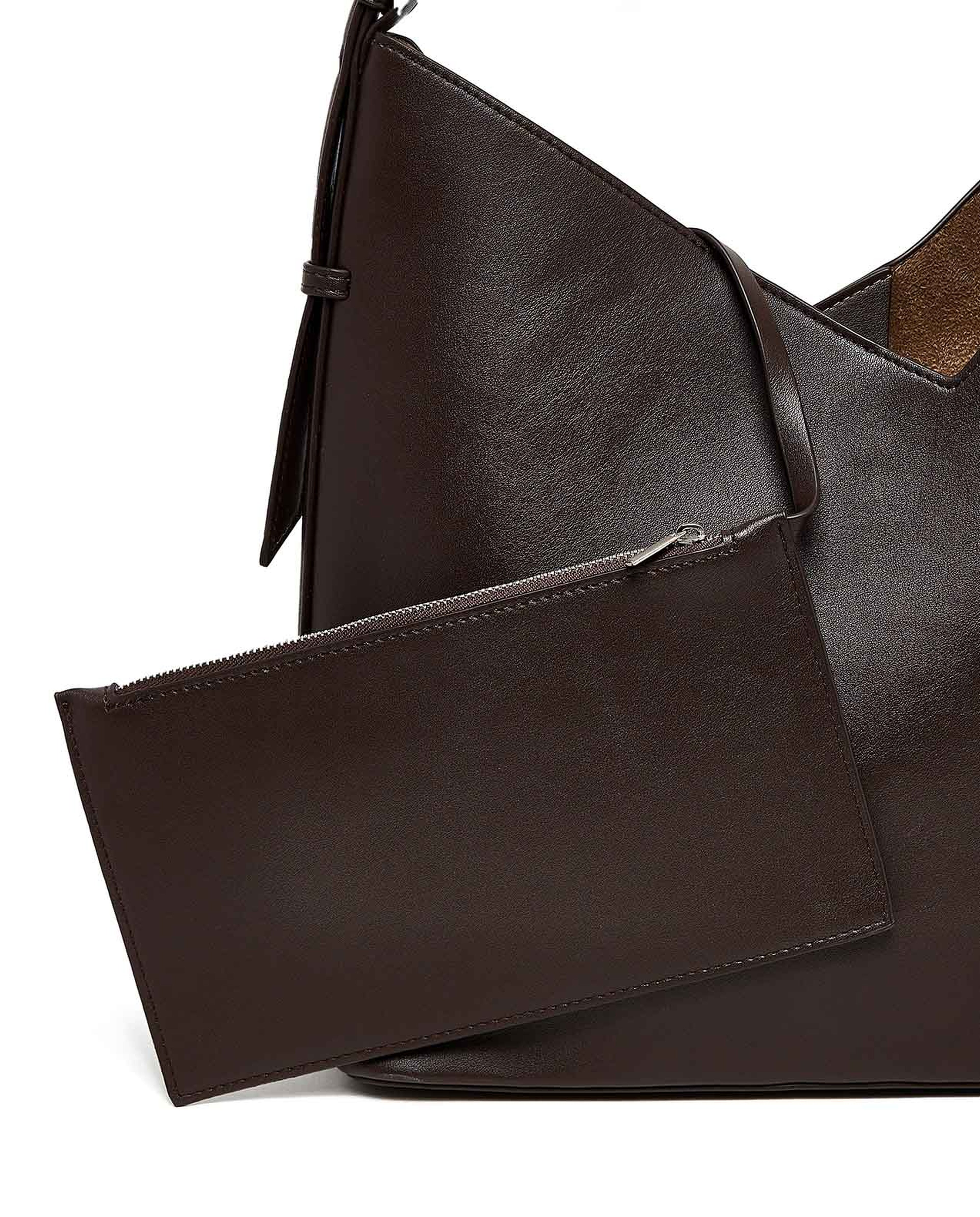 Solid Shoulder Bag and Pouch Set