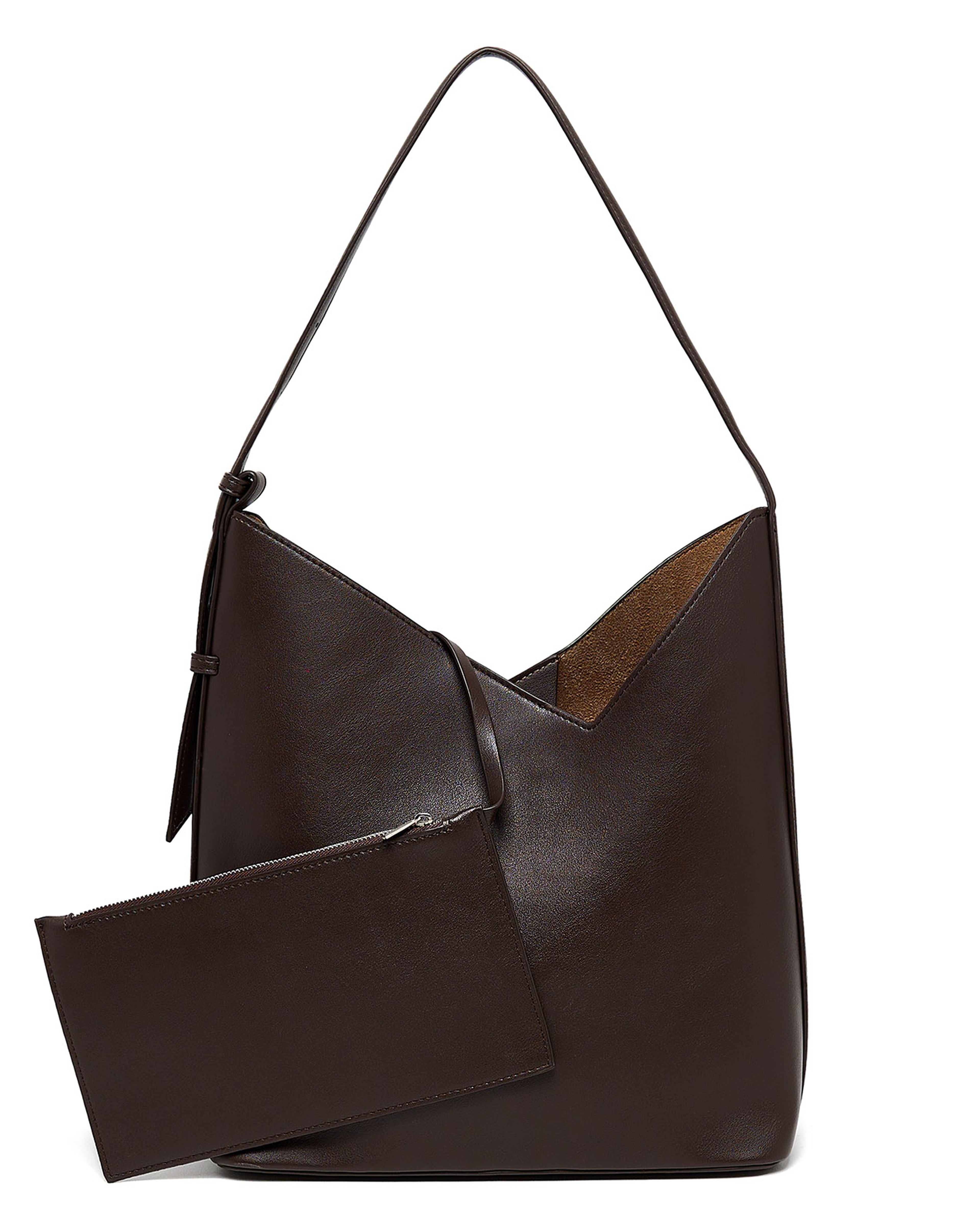 Solid Shoulder Bag and Pouch Set