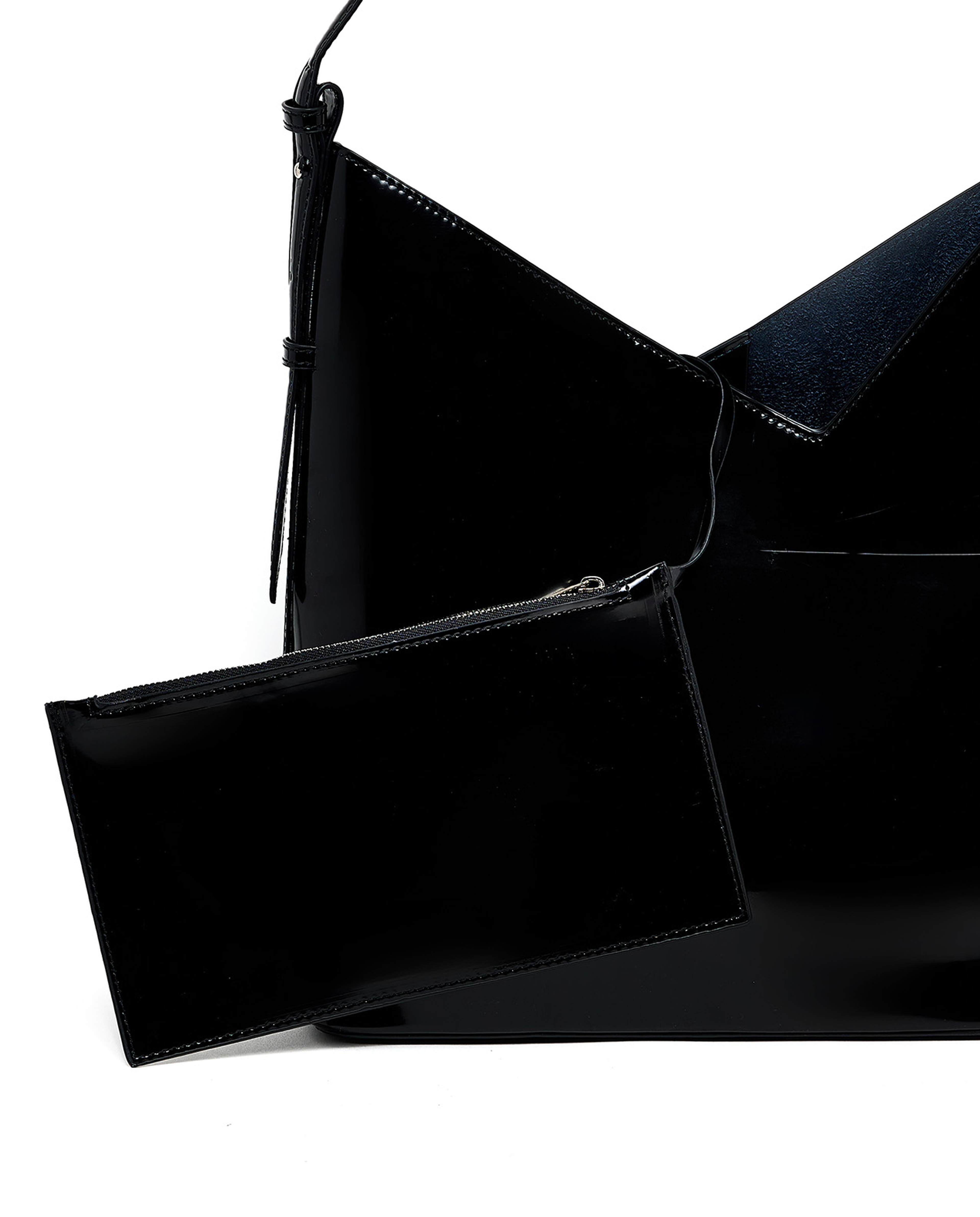 Glossy Shoulder Bag and Pouch Set