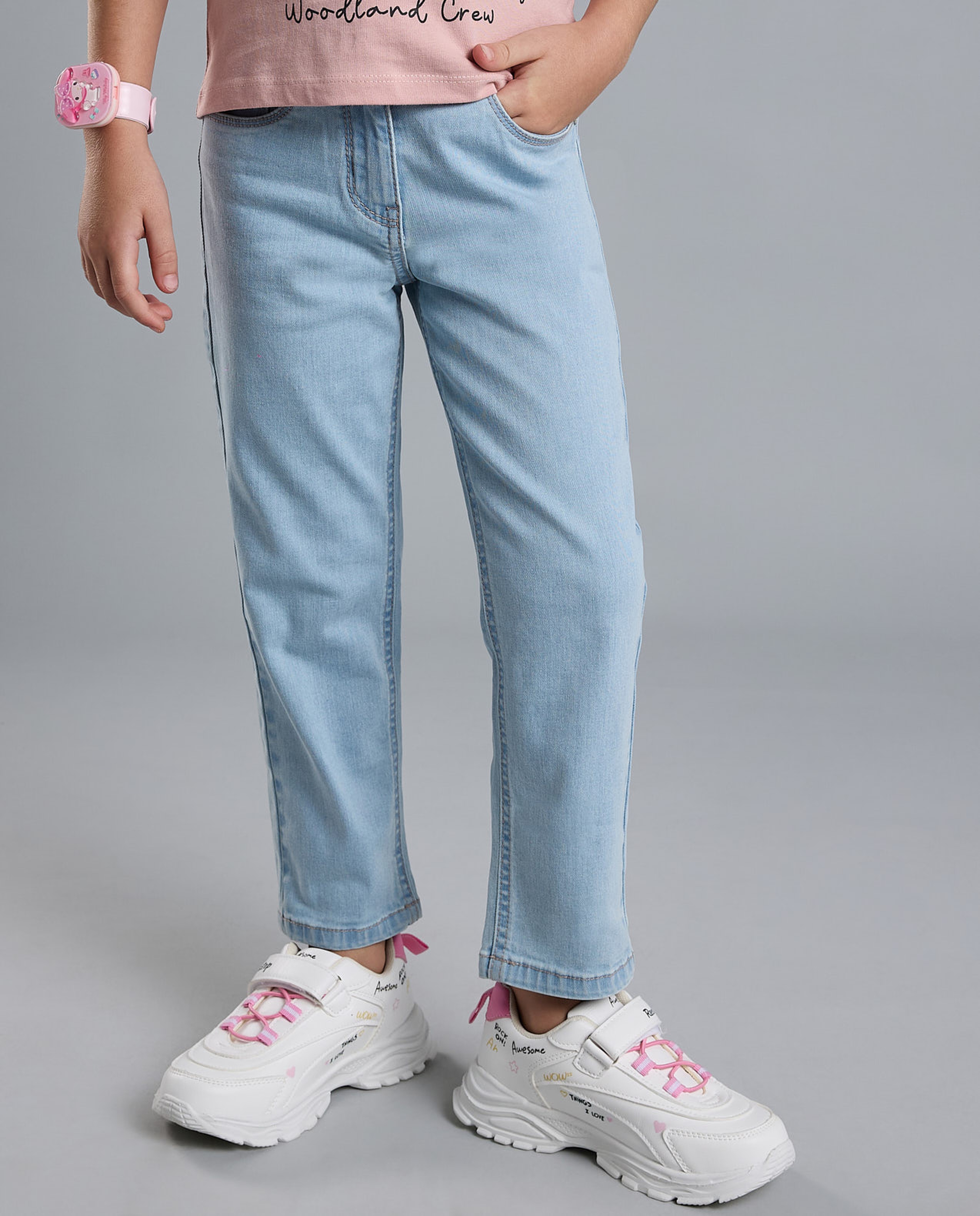 Faded Straight Fit Jeans with Button Closure