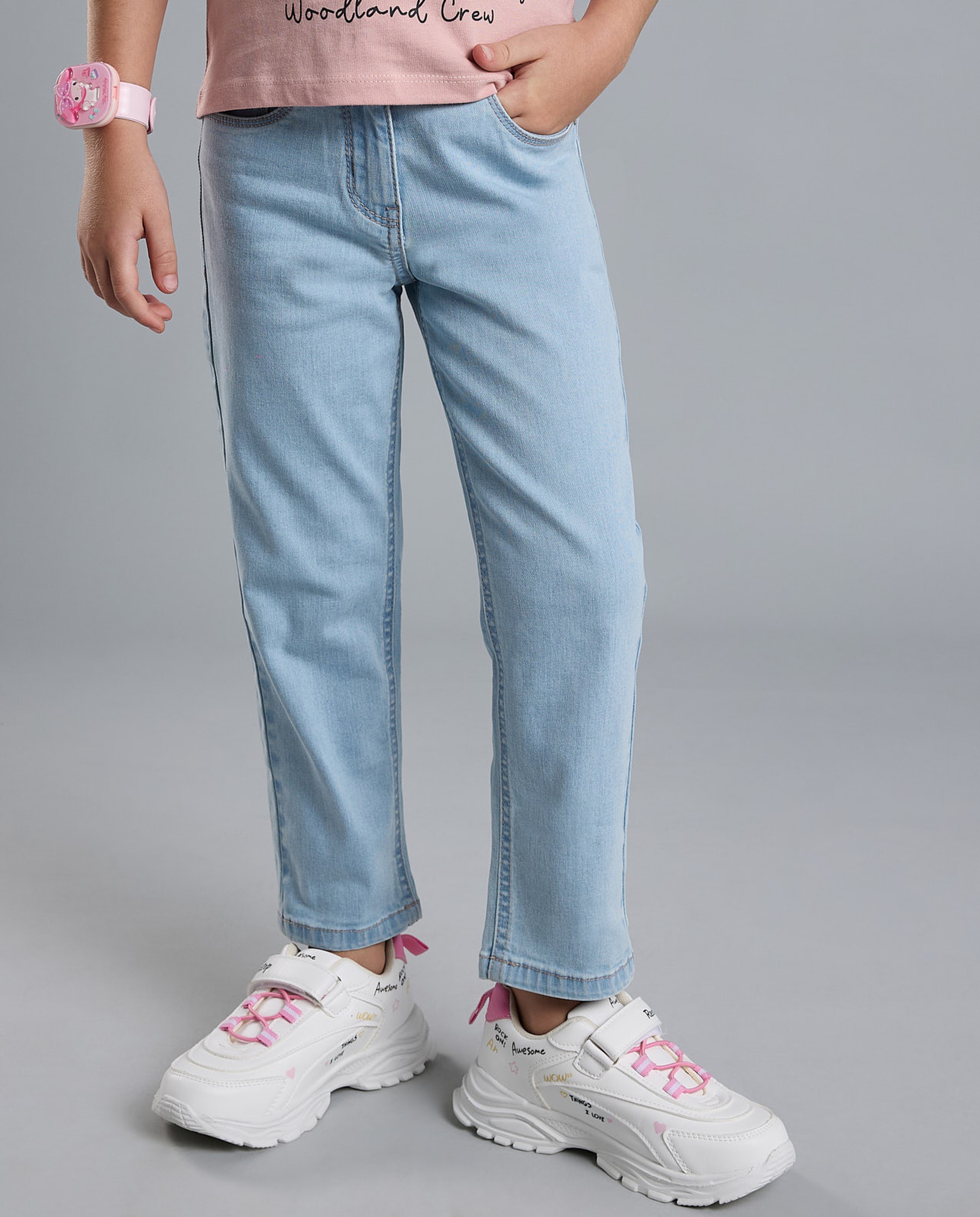 Faded Straight Fit Jeans with Button Closure