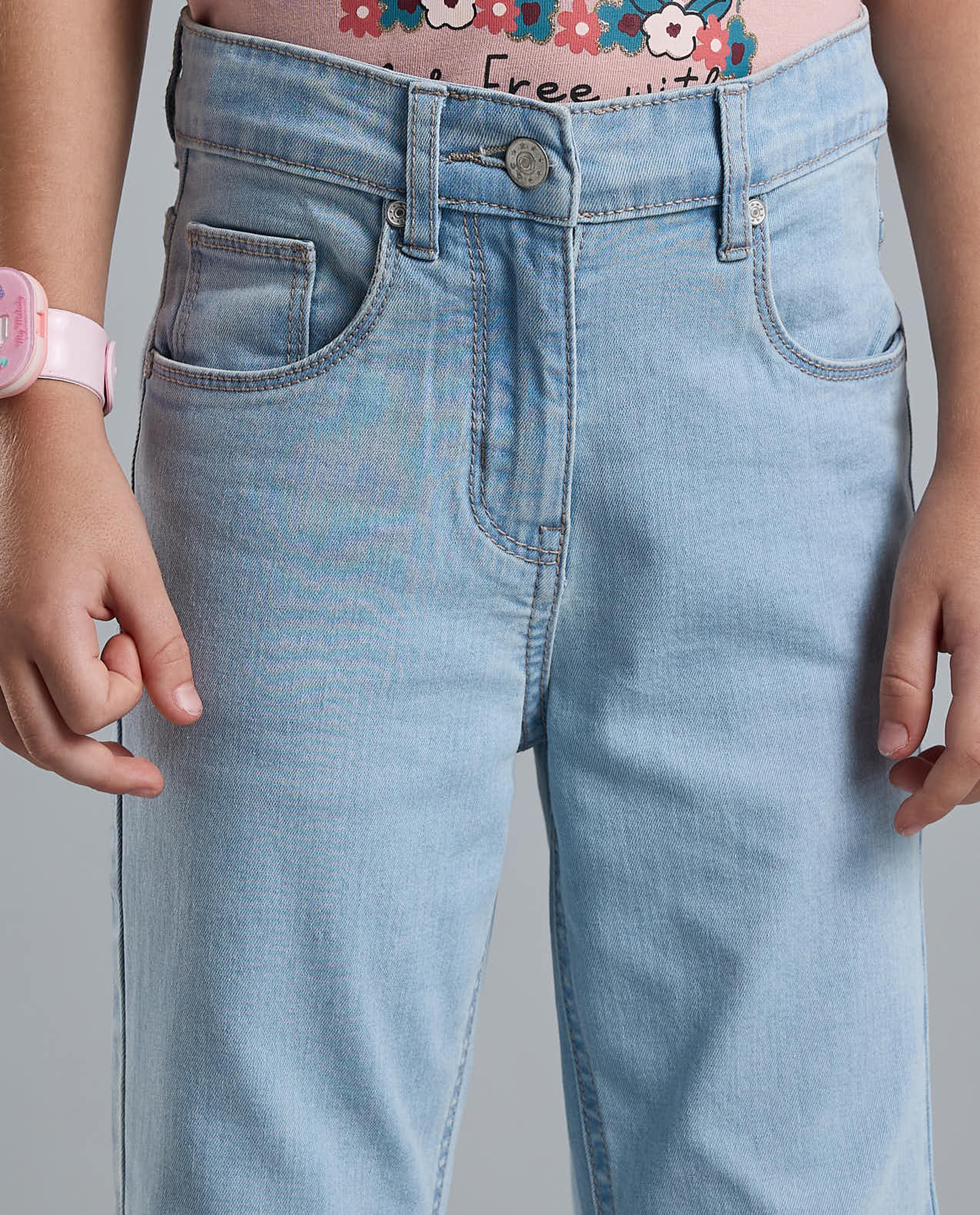 Faded Straight Fit Jeans with Button Closure