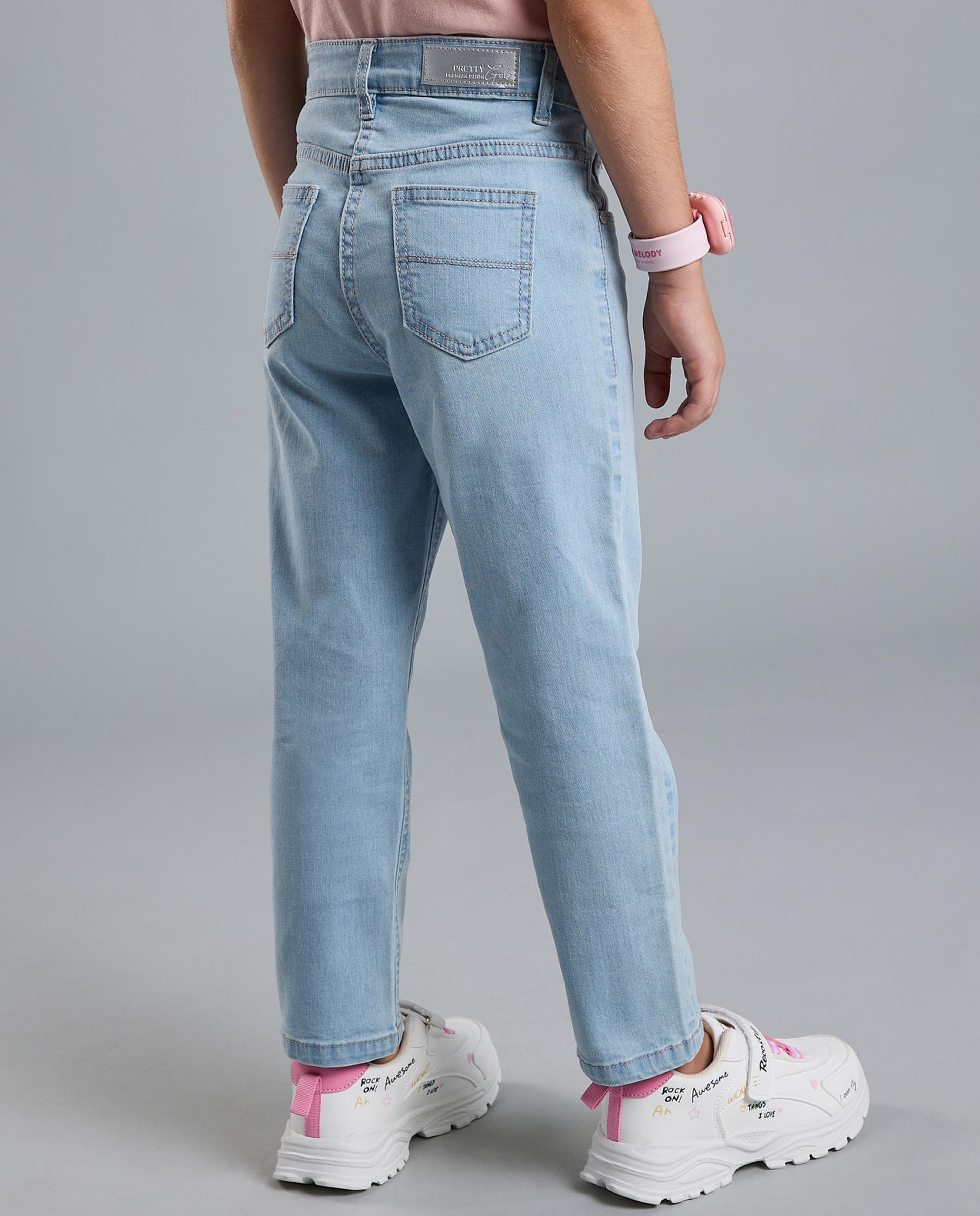 Faded Straight Fit Jeans with Button Closure