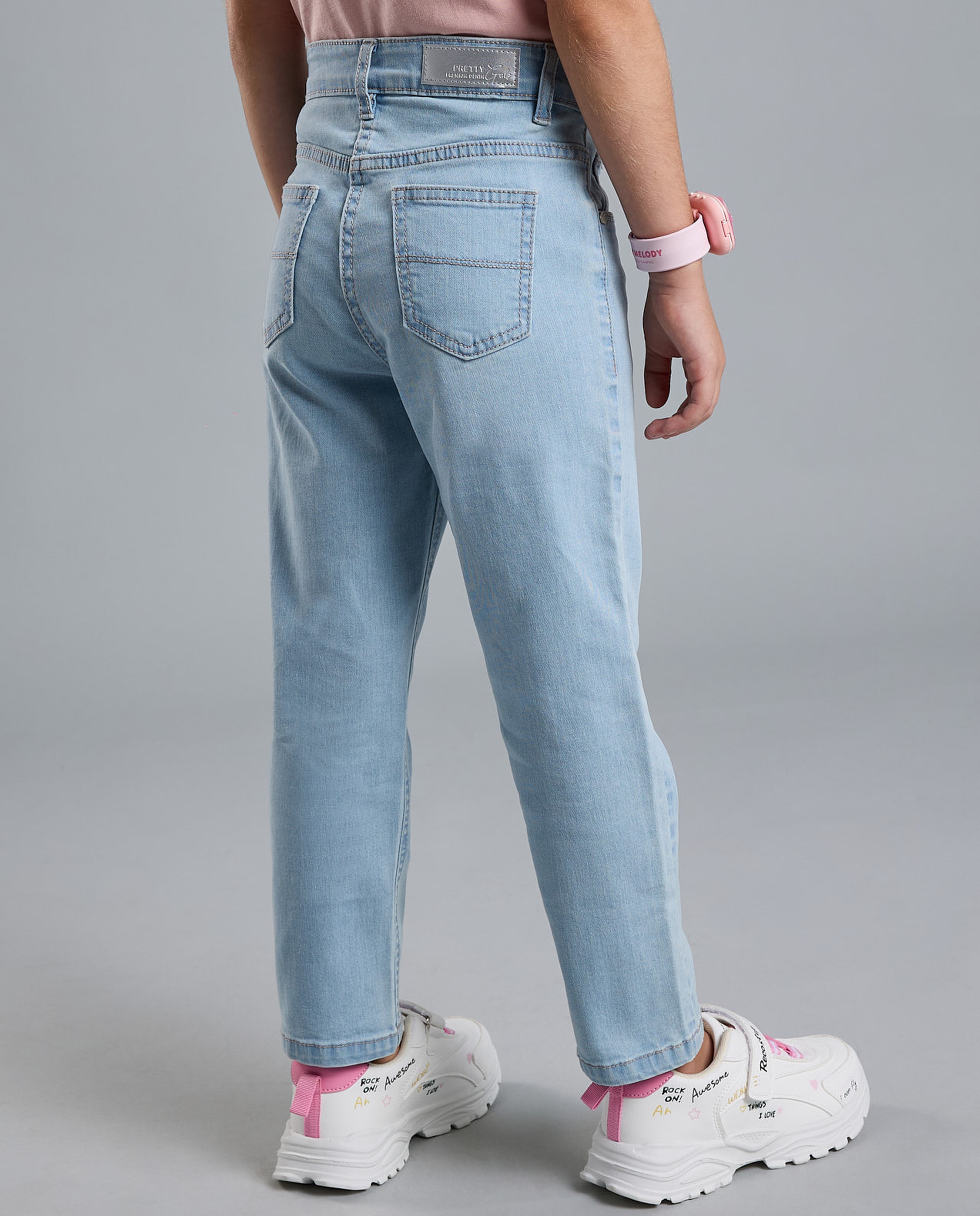 Faded Straight Fit Jeans with Button Closure