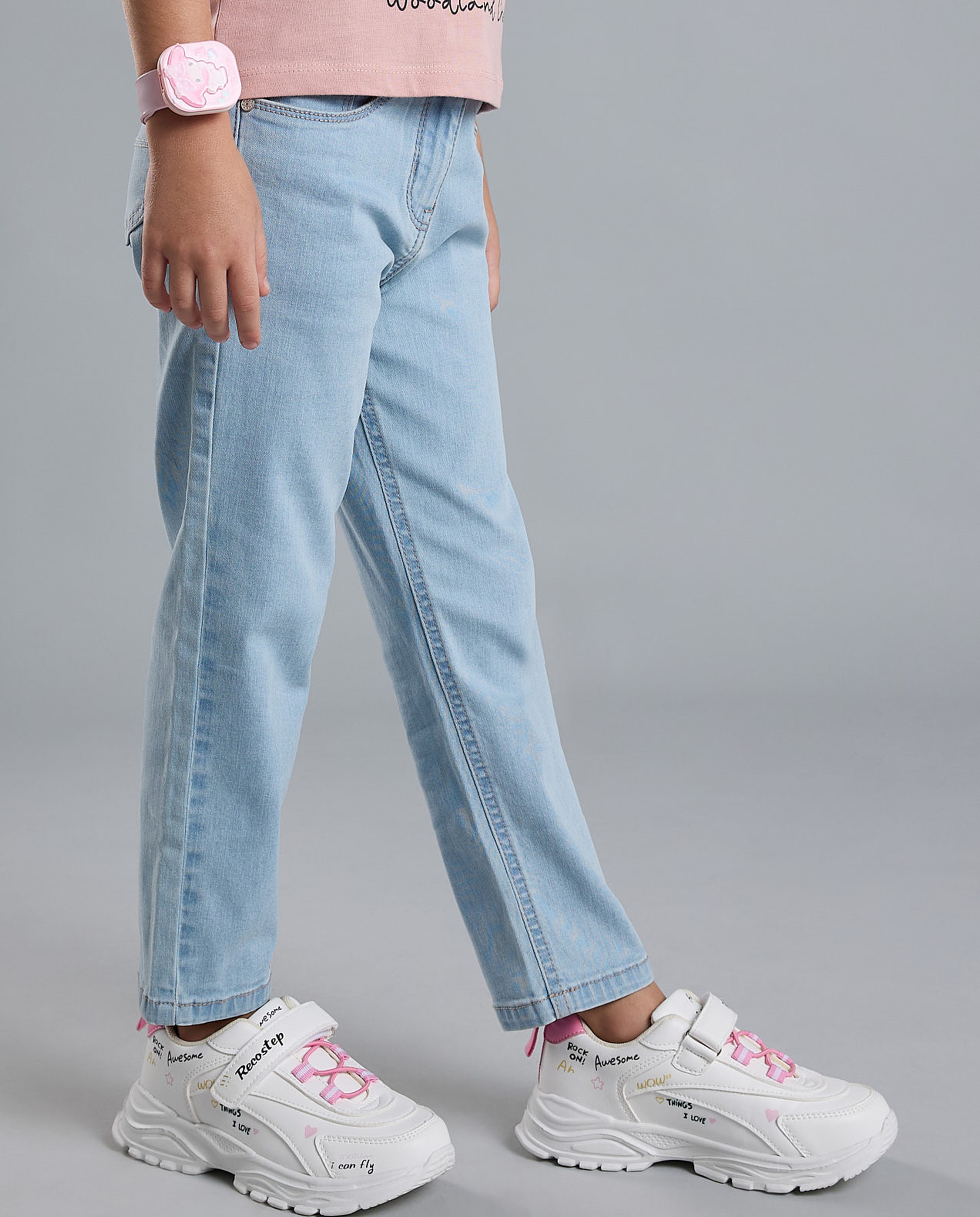 Faded Straight Fit Jeans with Button Closure