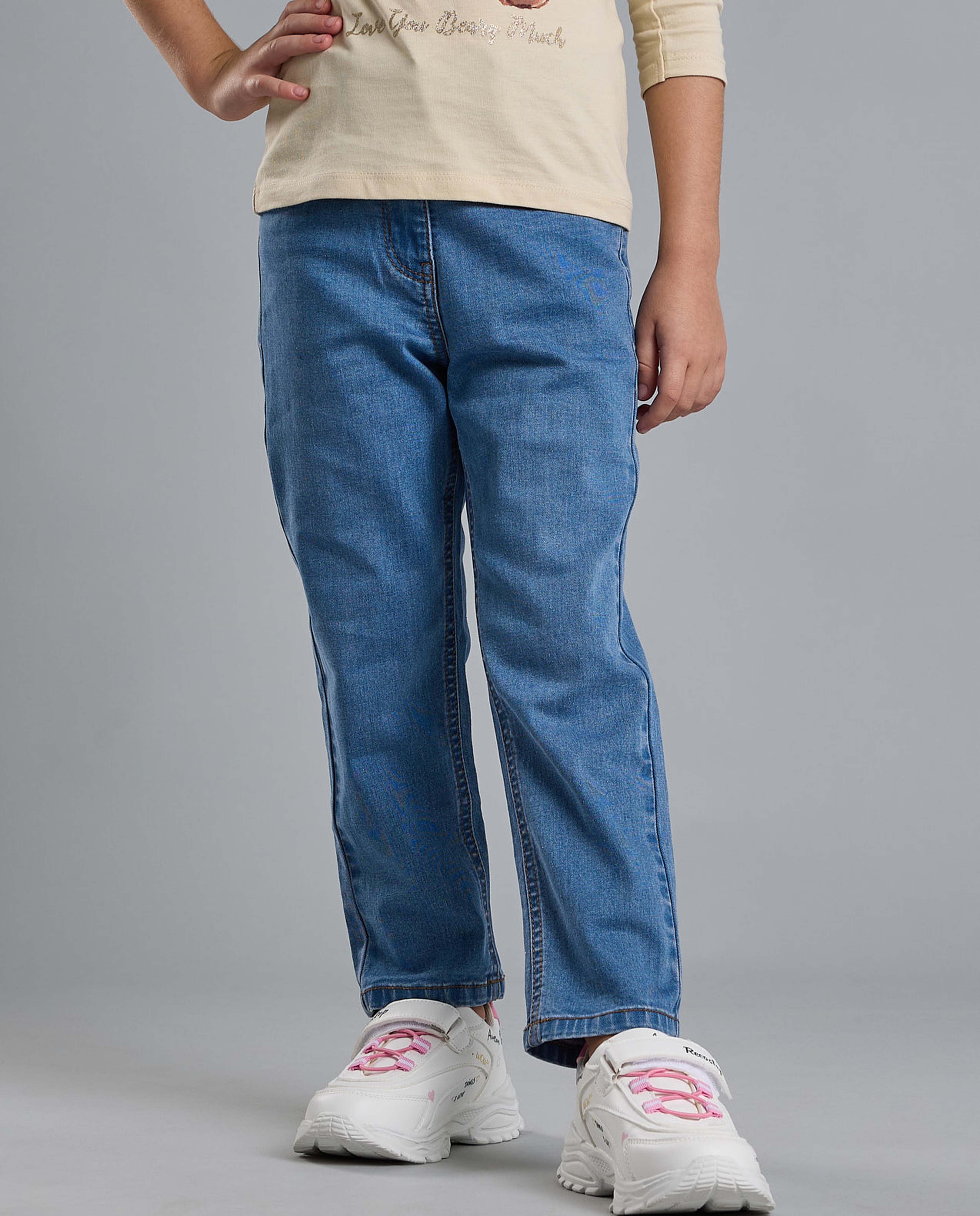 Faded Regular Fit Jeans with Button Closure