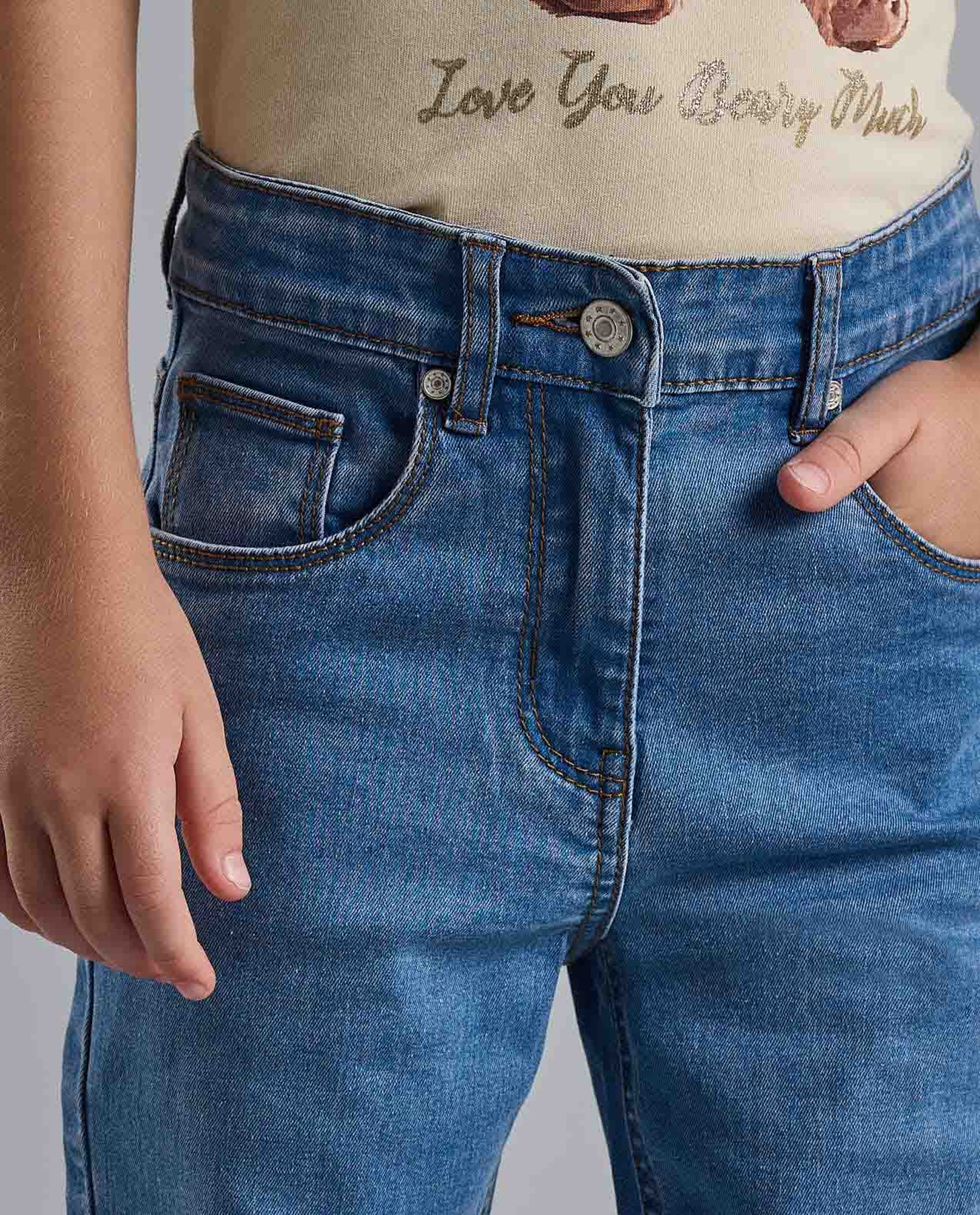 Faded Regular Fit Jeans with Button Closure